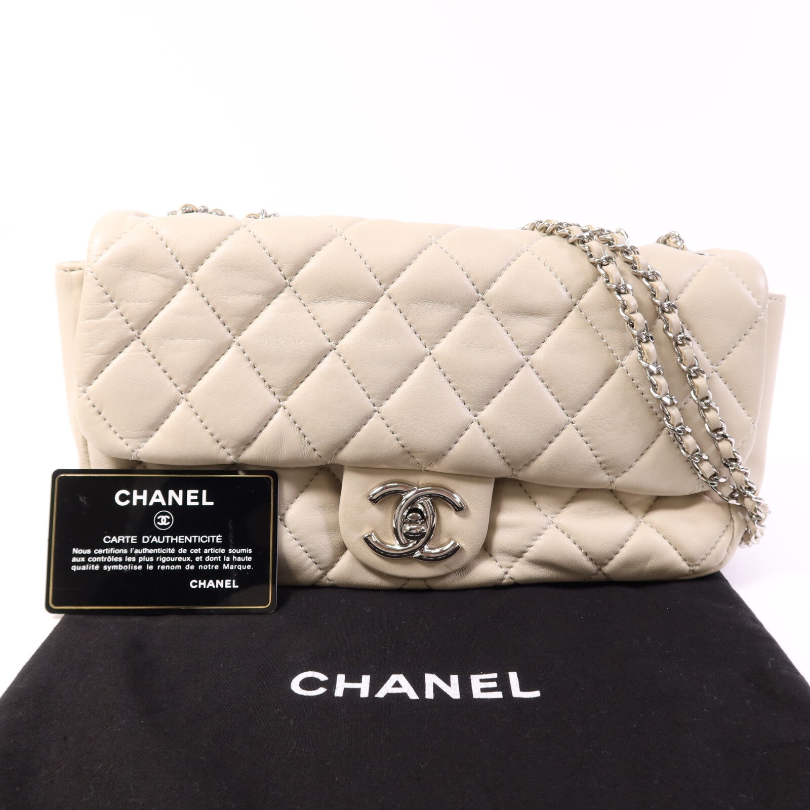 CHANEL 牛皮皮革CoCo Rain Flap銀扣鏈帶肩背袋