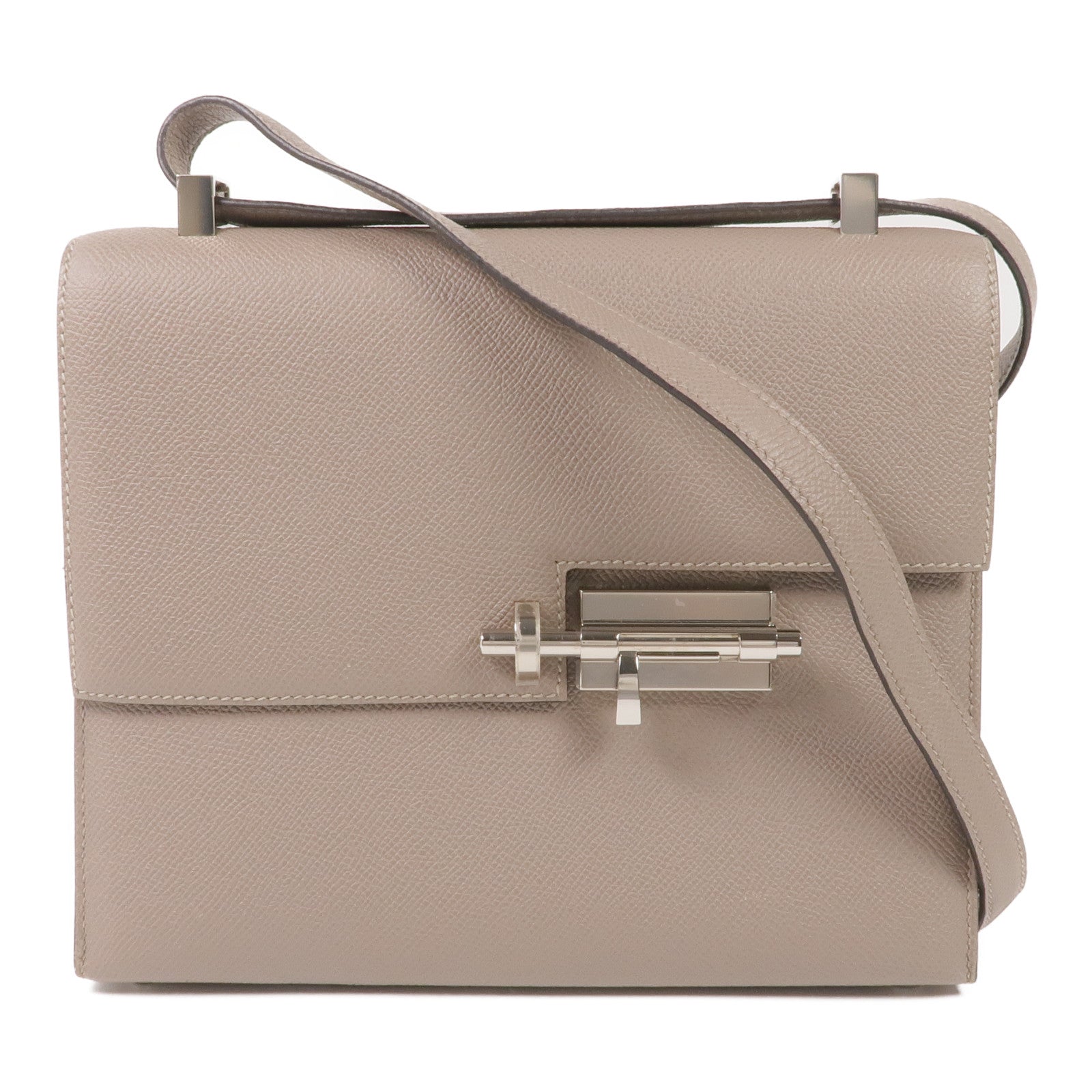HERMES Epsom皮革Verrou 23銀扣肩背袋Gris Asphalte