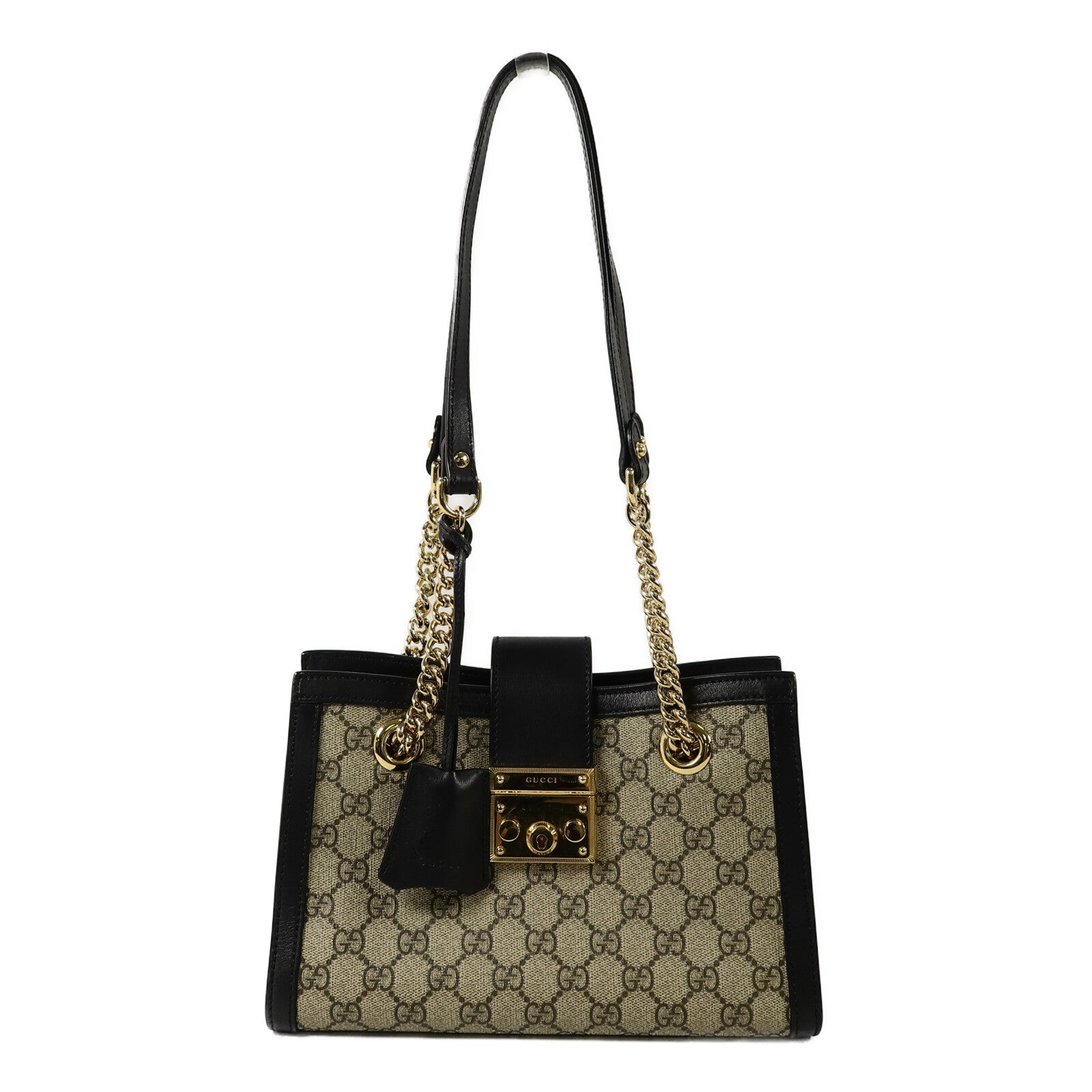 GUCCI 塗層帆布Padlock GG Small鏈帶肩背袋