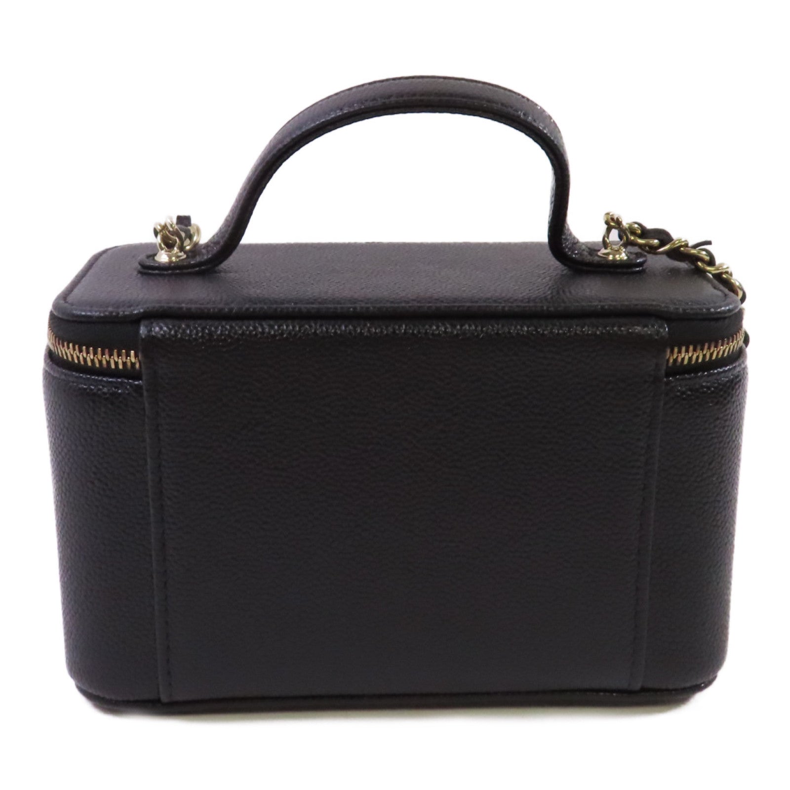 CHANEL 菱格Caviar皮革Vanity Case Chain Shoulder Bag金扣鏈帶肩背袋黑色