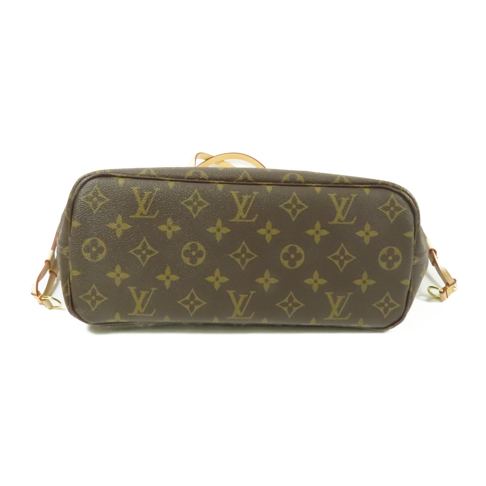 LOUIS VUITTON Monogram Neverfull PM金扣手挽袋棕色
