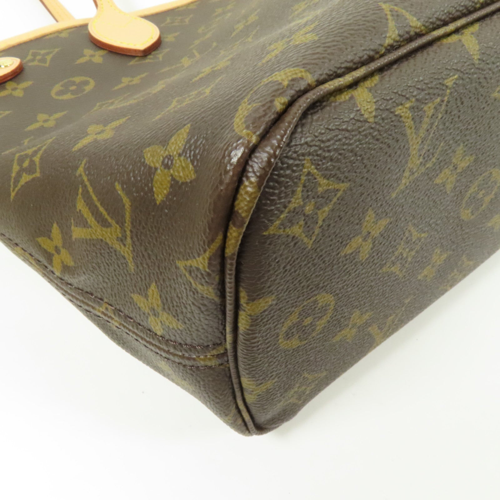 LOUIS VUITTON Monogram Neverfull PM金扣手挽袋棕色