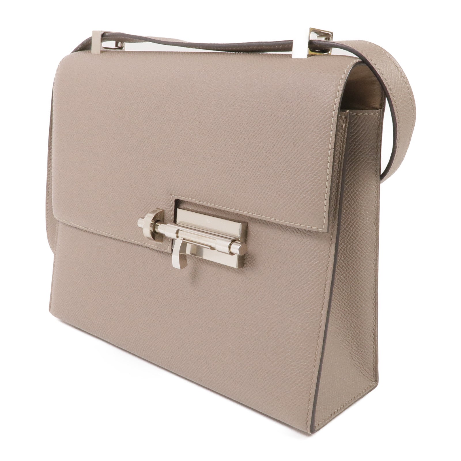 HERMES Epsom皮革Verrou 23銀扣肩背袋Gris Asphalte