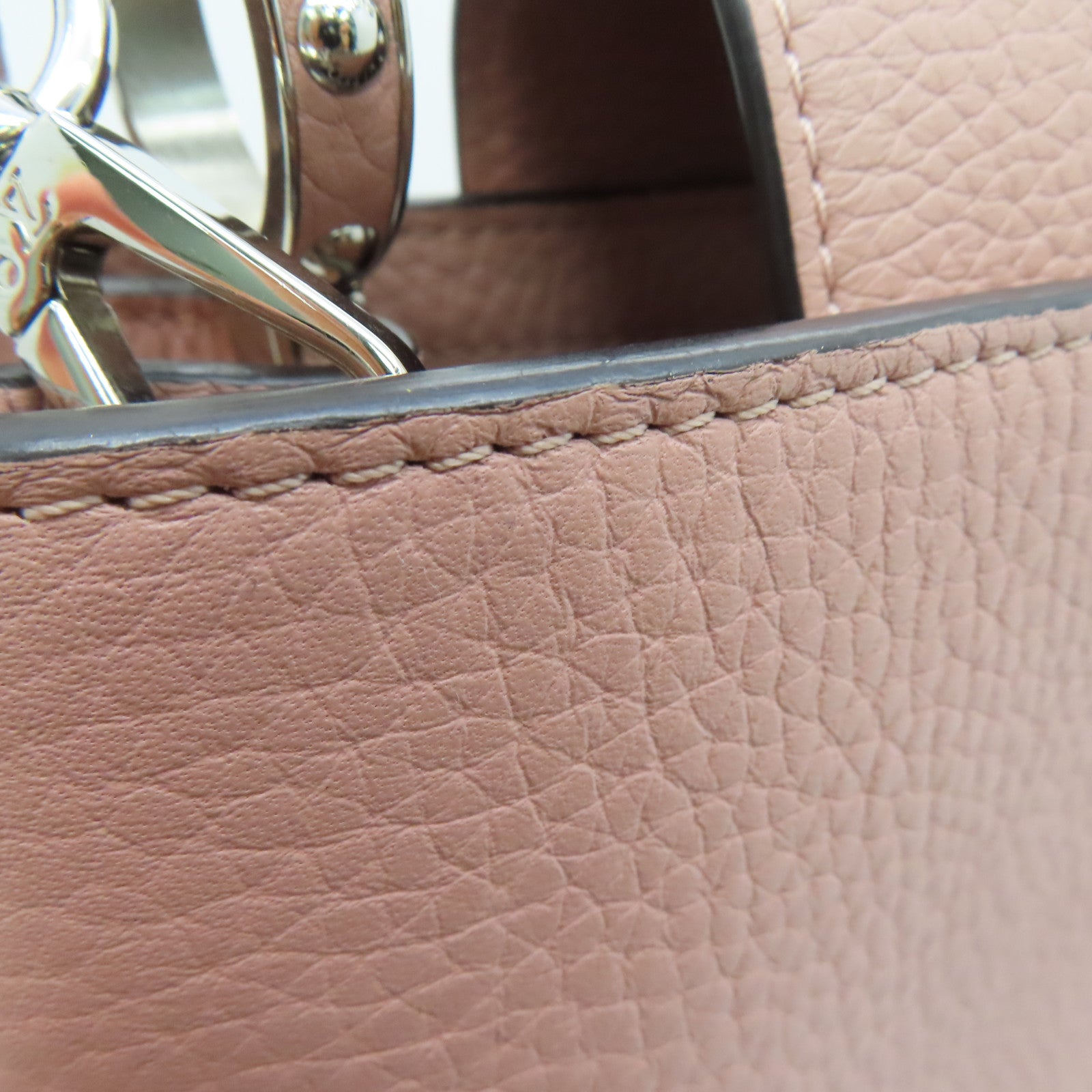 LOUIS VUITTON [Sharp Discount] Taurillon Leather/Snakeskin Leather Capucines MM Silver Buckle Shoulder Bag Pink