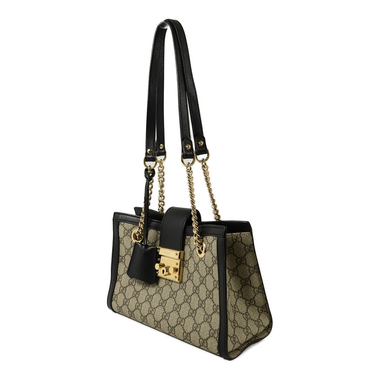 GUCCI 塗層帆布Padlock GG Small鏈帶肩背袋