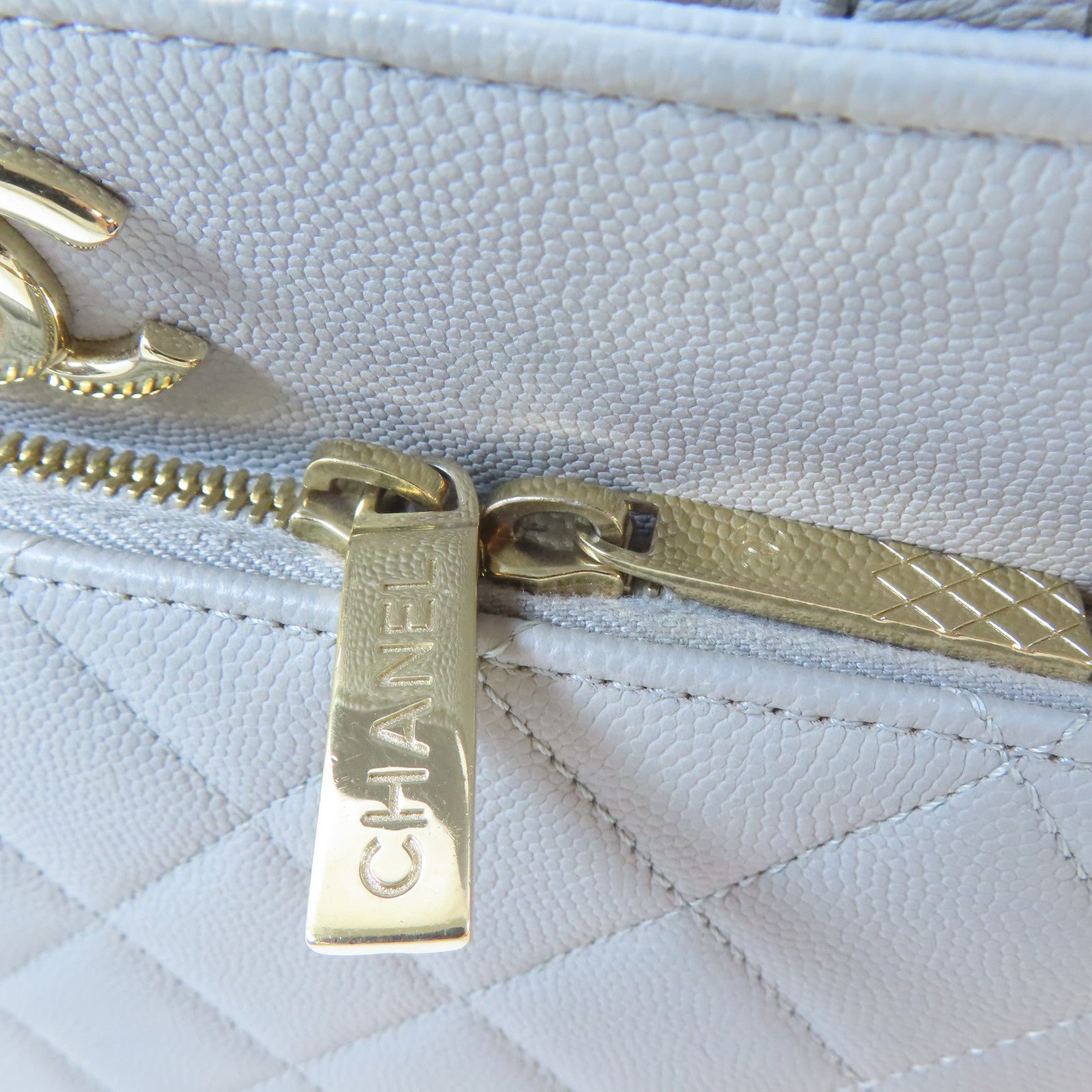 CHANEL 菱格牛皮皮革2 Way Shoulder金扣鏈帶手挽肩背兩用袋灰色