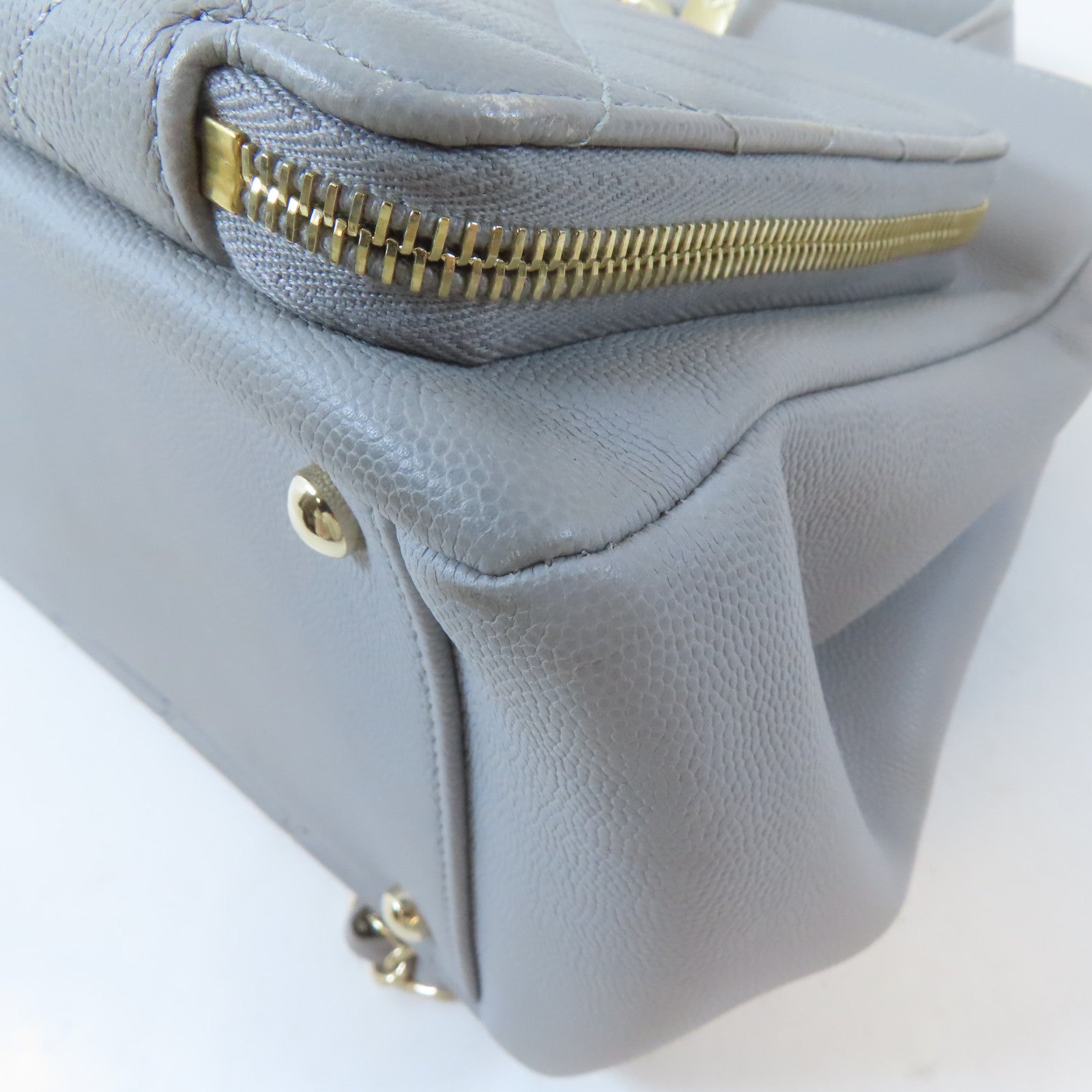 CHANEL 菱格牛皮皮革2 Way Shoulder金扣鏈帶手挽肩背兩用袋灰色