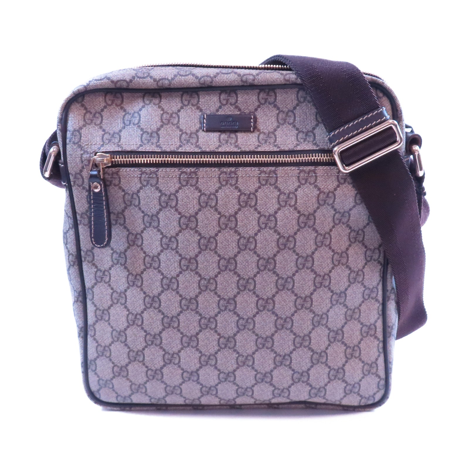 GUCCI 塗層帆布/牛皮皮革Shoulder Bag金扣肩背袋啡色
