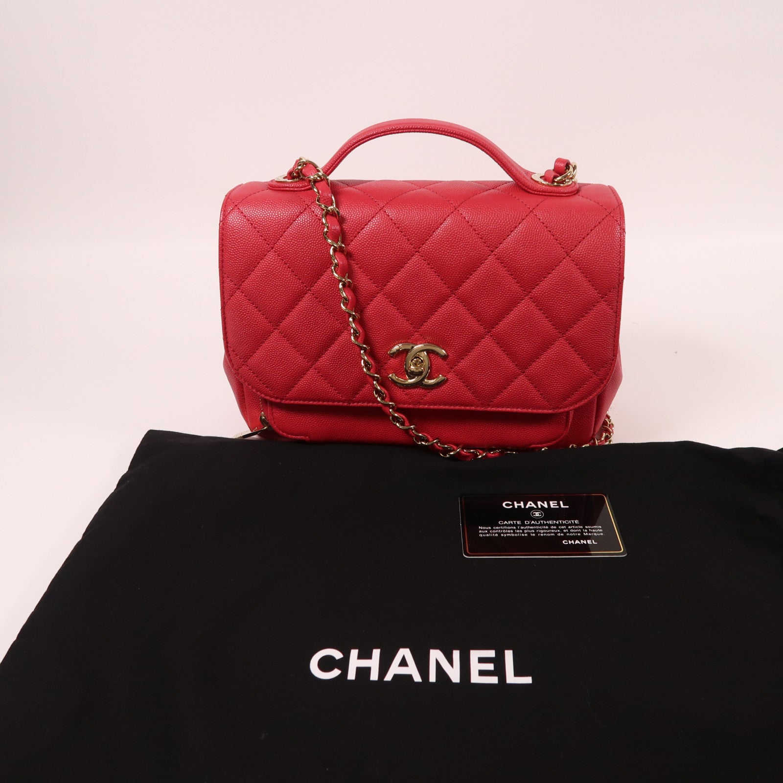CHANEL 牛皮皮革Business Affinity金扣手挽肩背兩用袋