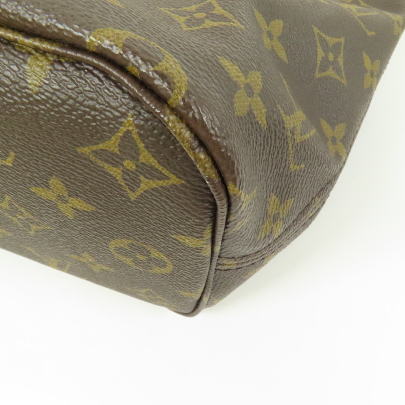 LOUIS VUITTON Monogram Neverfull PM金扣手挽袋棕色