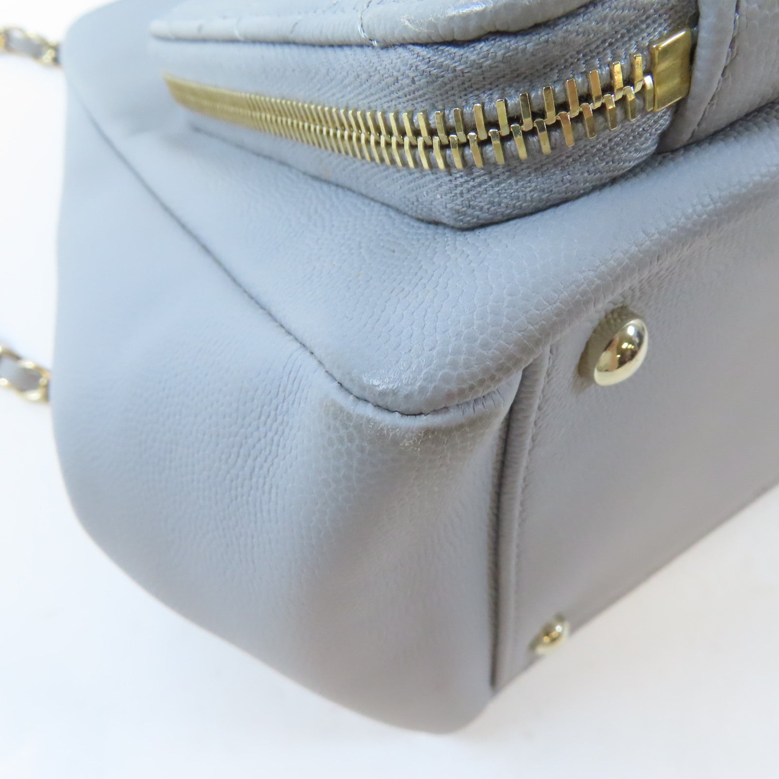 CHANEL 菱格牛皮皮革2 Way Shoulder金扣鏈帶手挽肩背兩用袋灰色