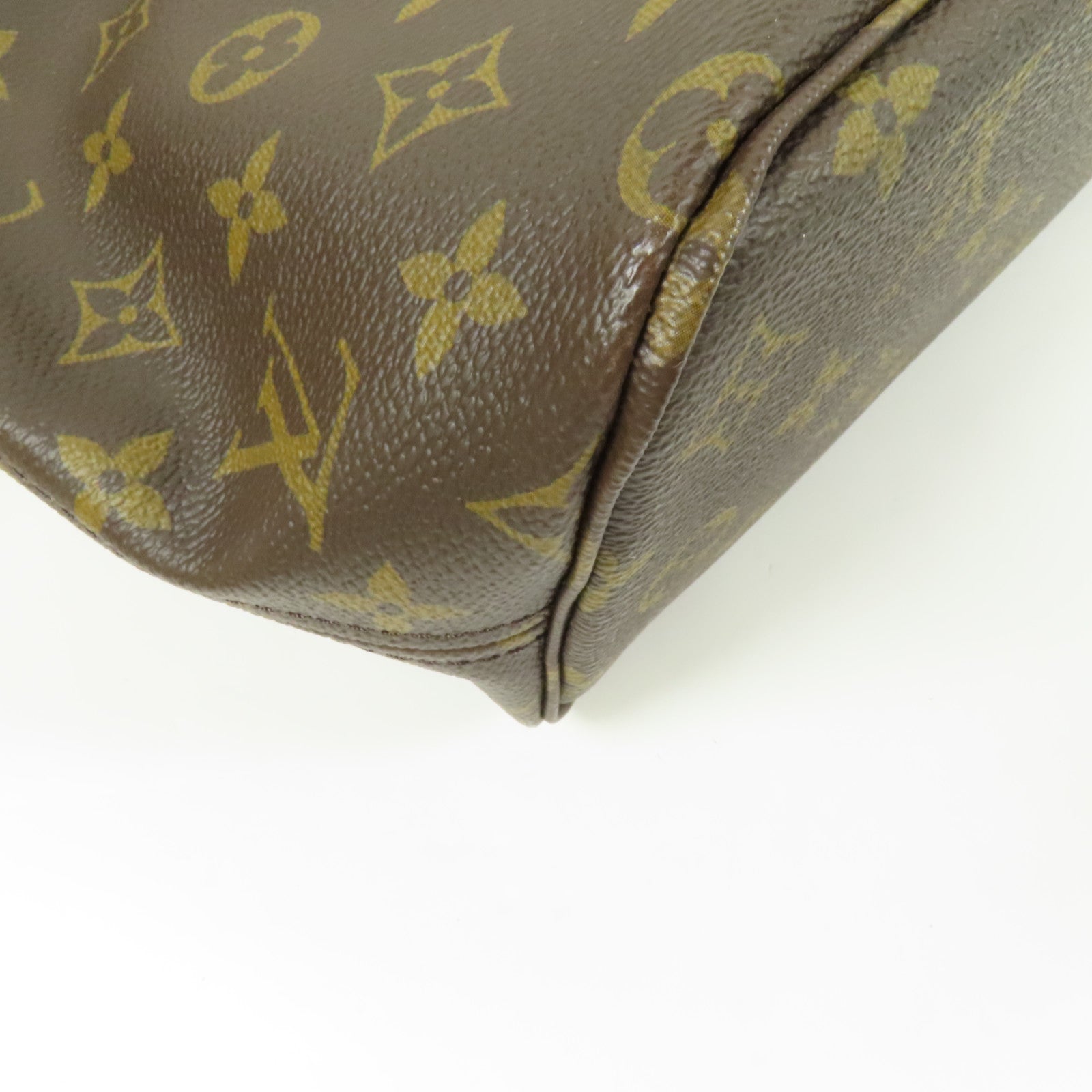 LOUIS VUITTON Monogram Neverfull PM金扣手挽袋棕色