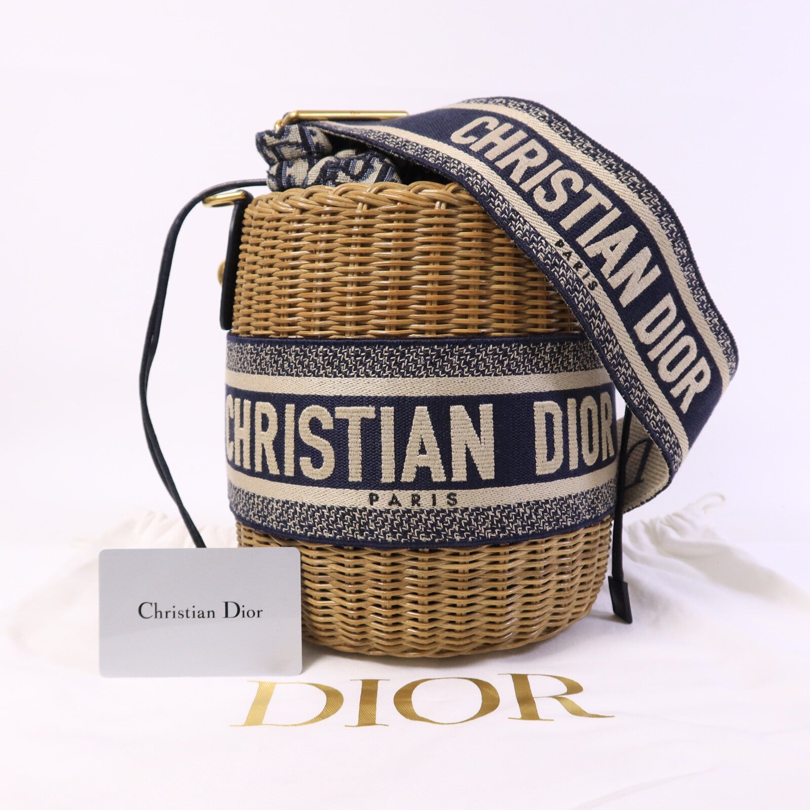 Dior 帆布/藤料Wicker Bucket Bag肩背袋