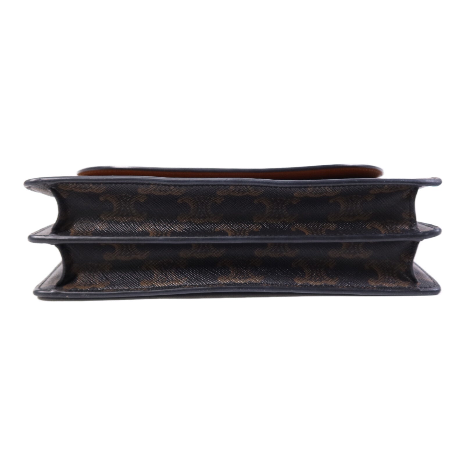 CELINE 塗層帆布Triomphe Wallet On Strap金扣肩背袋