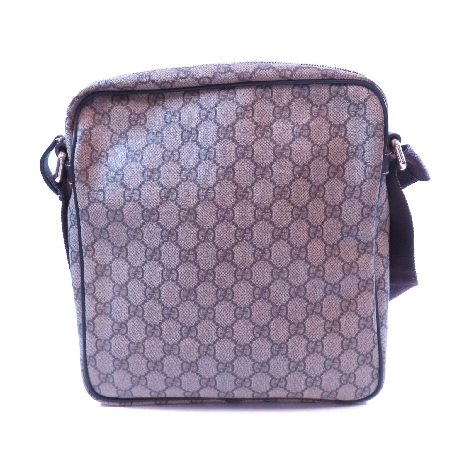 GUCCI 塗層帆布/牛皮皮革Shoulder Bag金扣肩背袋啡色