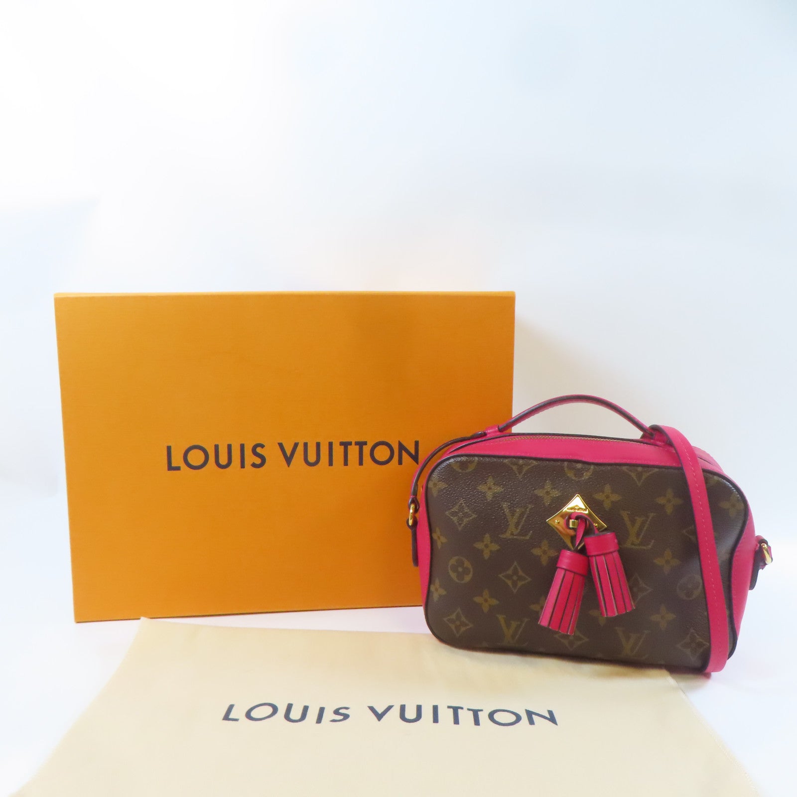 LOUIS VUITTON Monogram Saintonge金扣肩背袋啡色/粉紅色