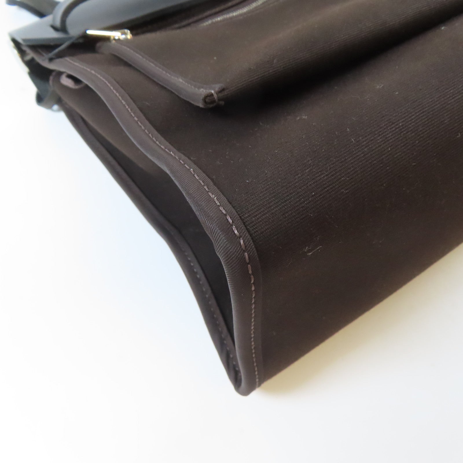 HERMES 【激減優惠】帆布Herbag PM銀扣手挽肩背兩用袋啡色