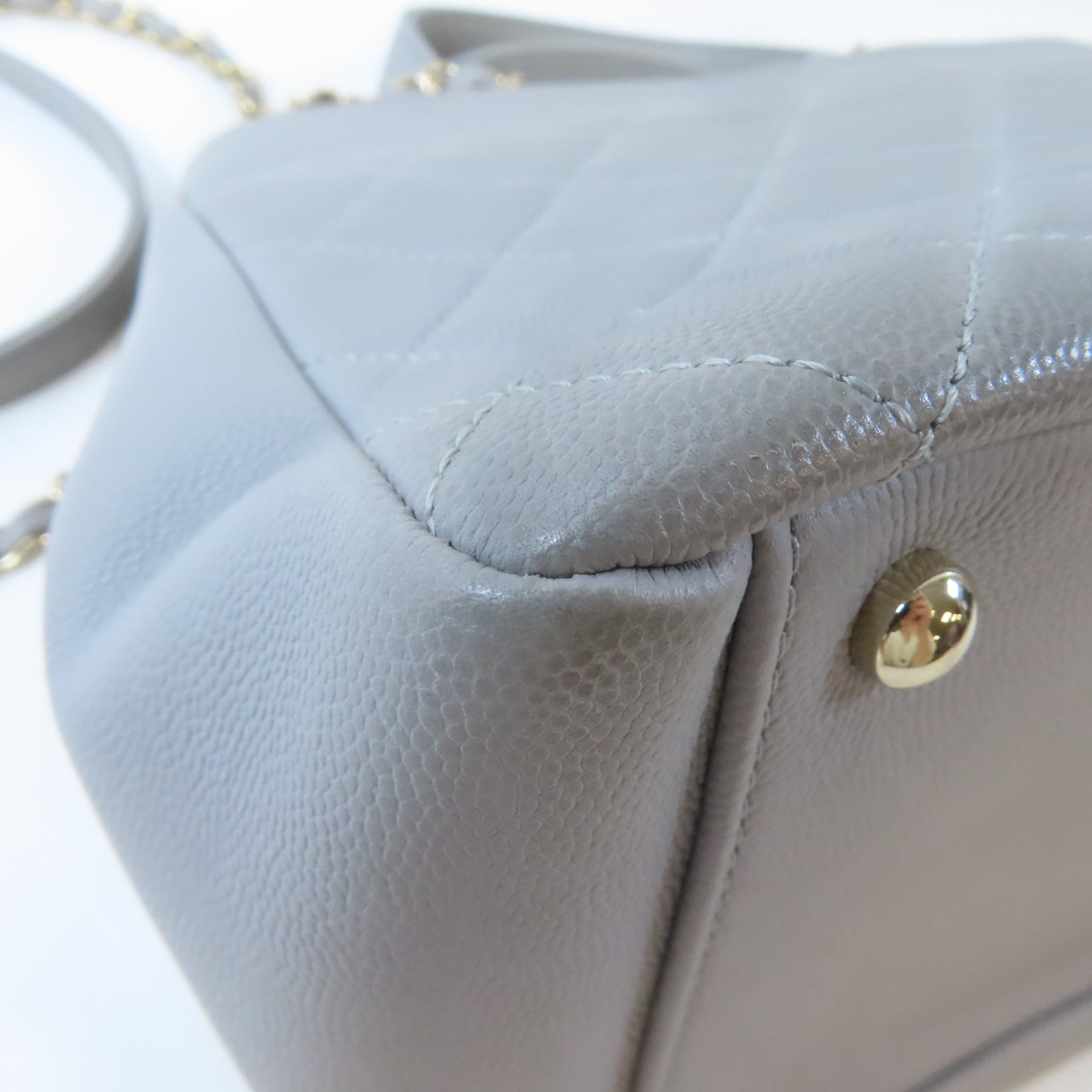 CHANEL 菱格牛皮皮革2 Way Shoulder金扣鏈帶手挽肩背兩用袋灰色