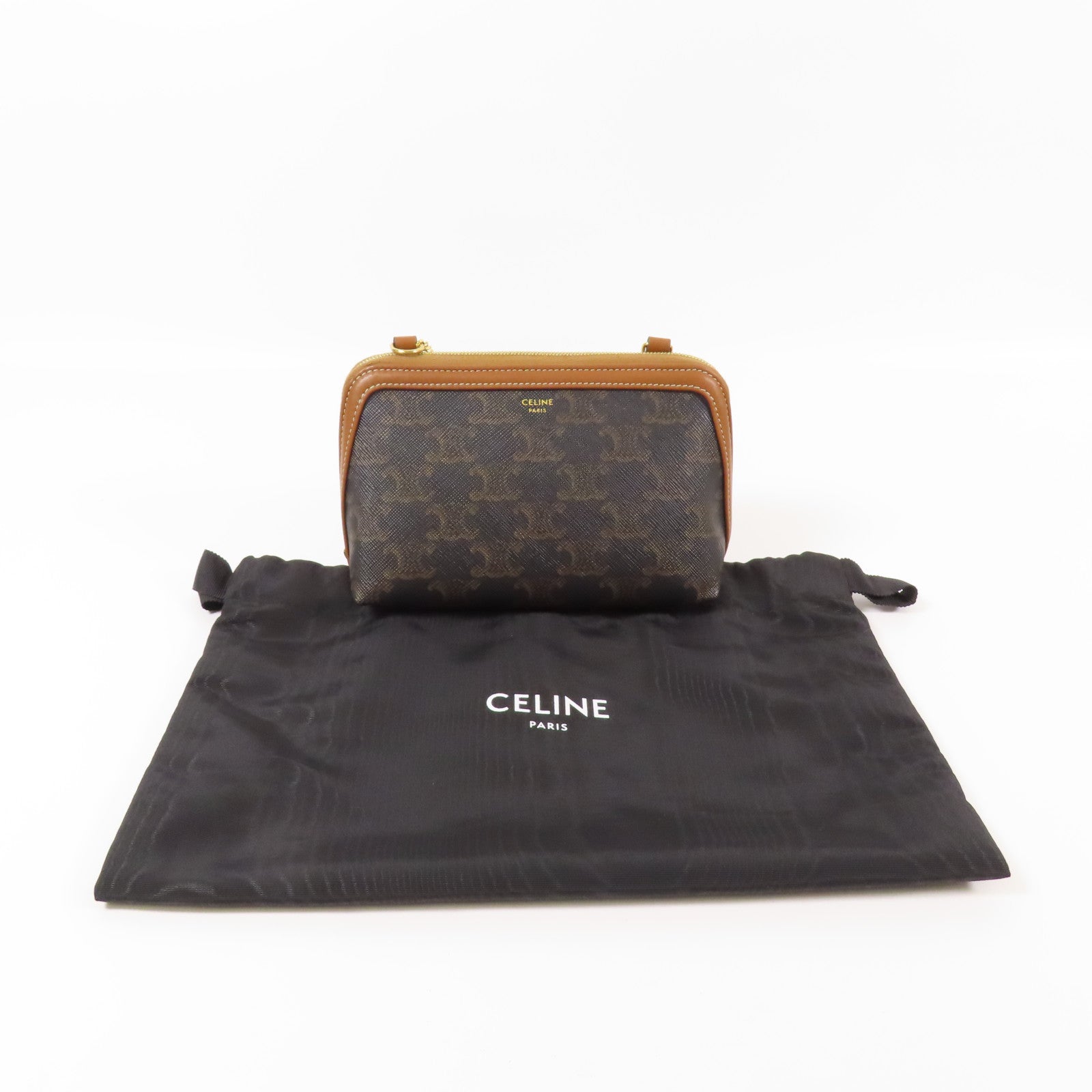 CELINE 塗層帆布Triomphe金扣鏈帶肩背袋