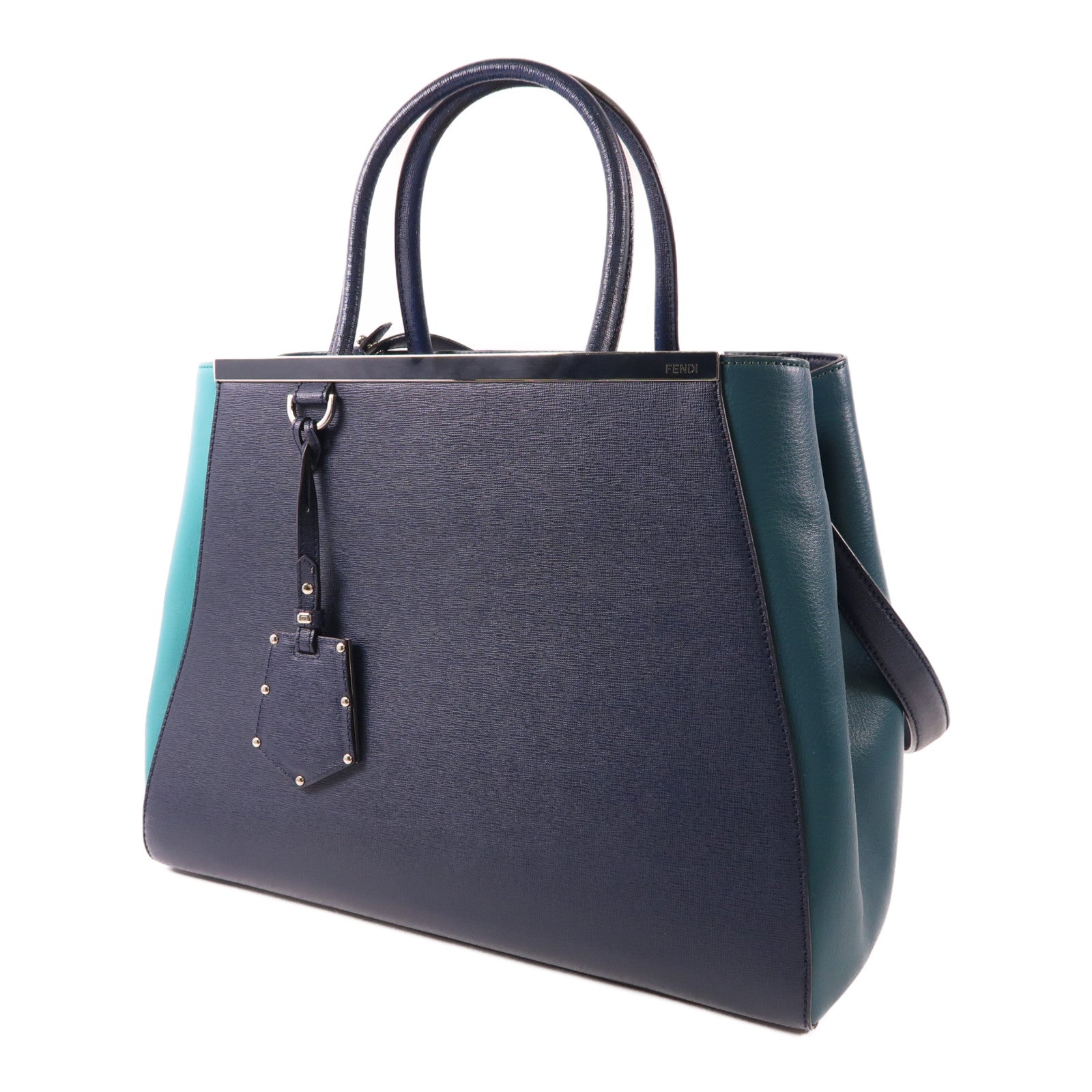 FENDI SHW 2Jours 2 Way Shoulder Bag 8BH250-M5L Calfskin Leather Navy Green