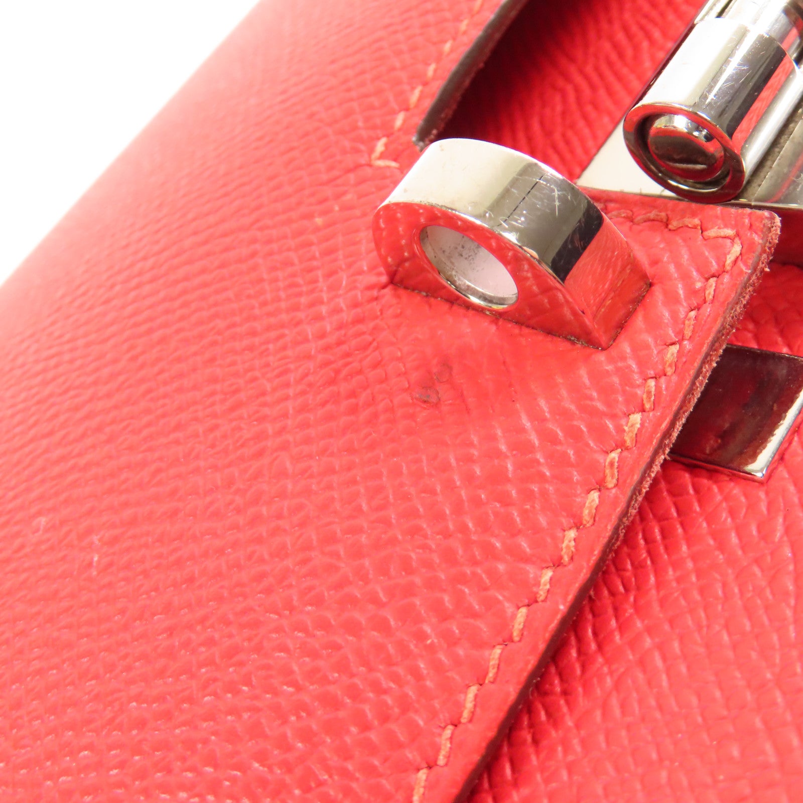 HERMES Epsom皮革Verrou 23銀扣肩背袋Rouge de Coeur