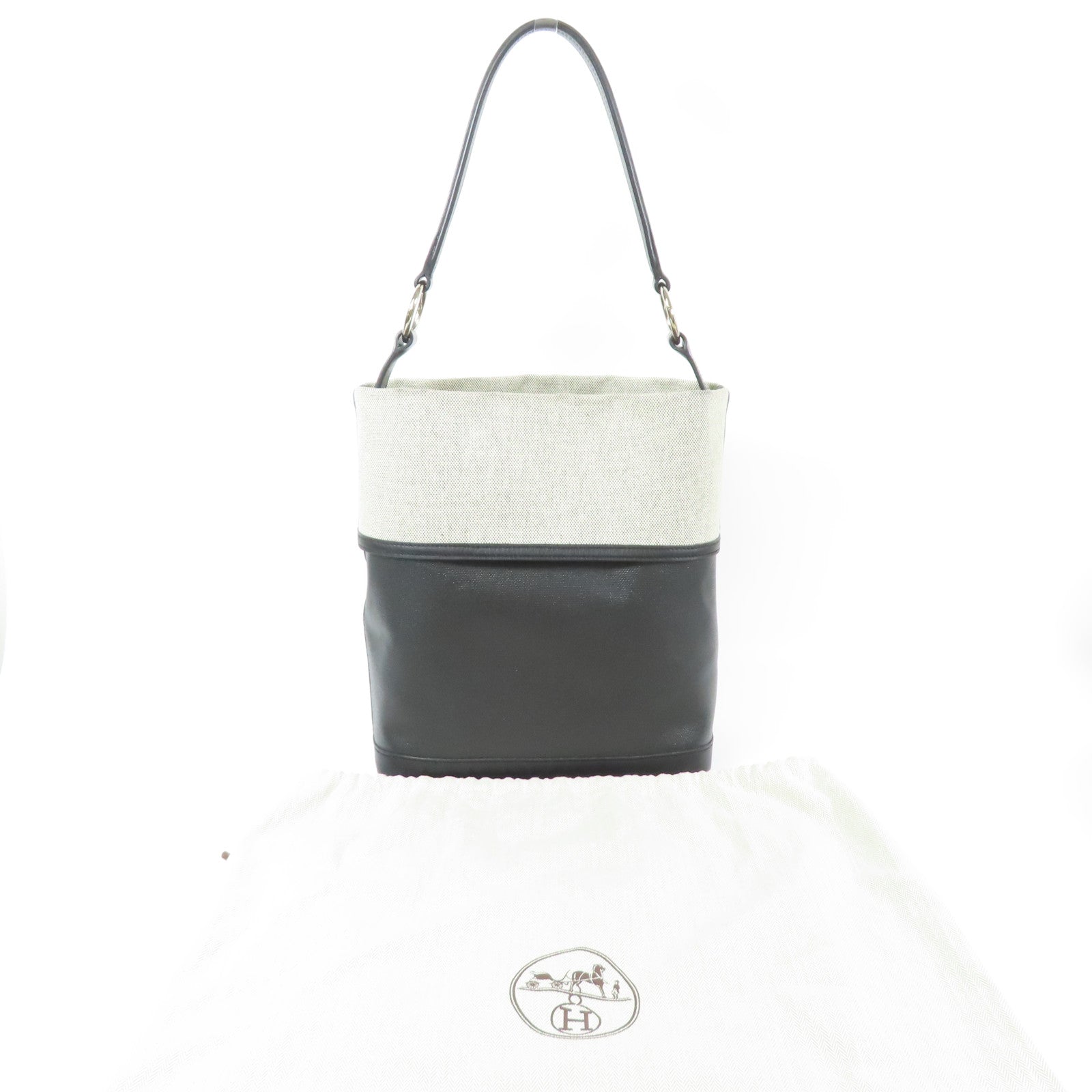 HERMES 帆布Col Roule 25銀扣肩背袋Noir