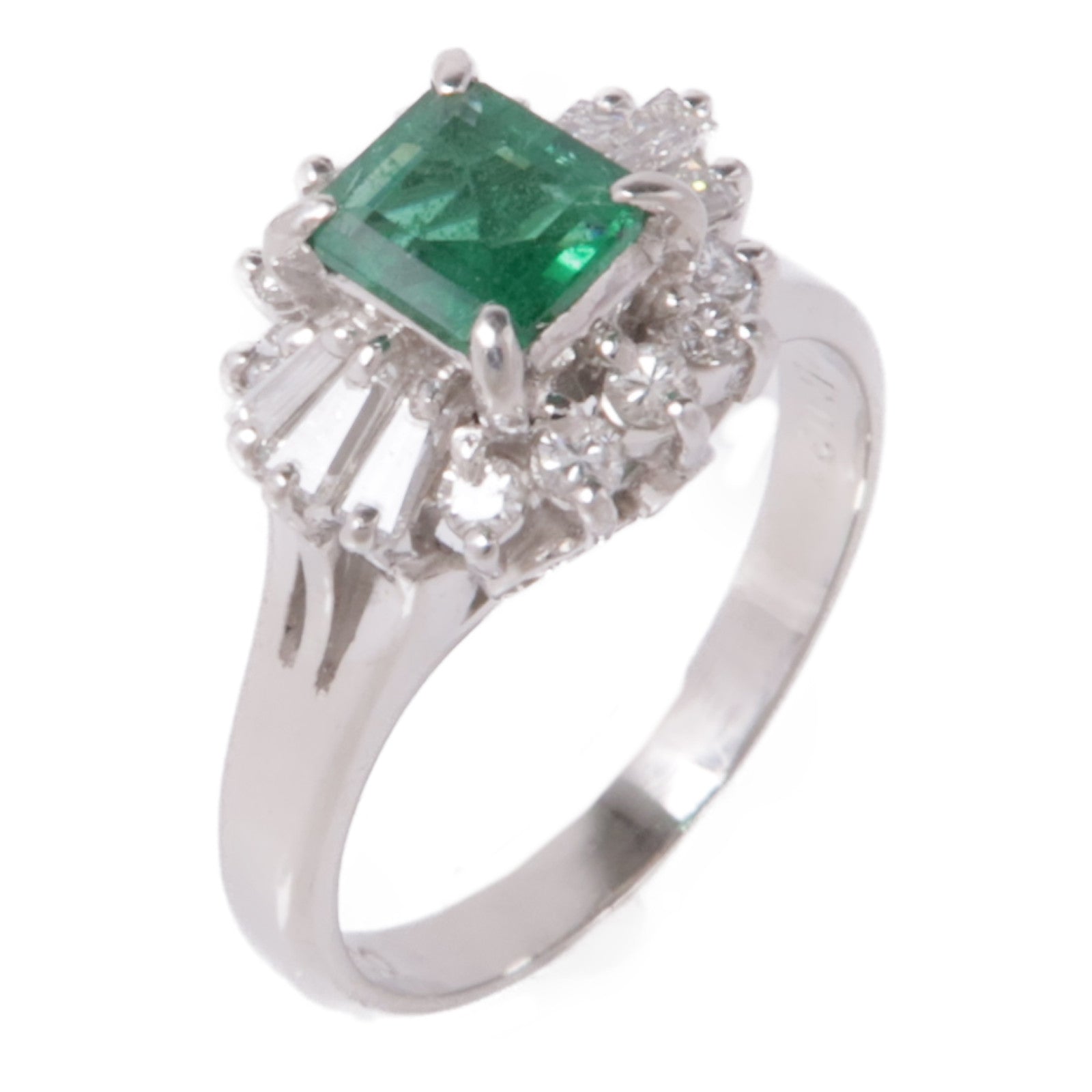 JEWELRY 【激減優惠】PT900鉑金Emerald/Diamond Ring綠寶石/鑽石戒指US#4