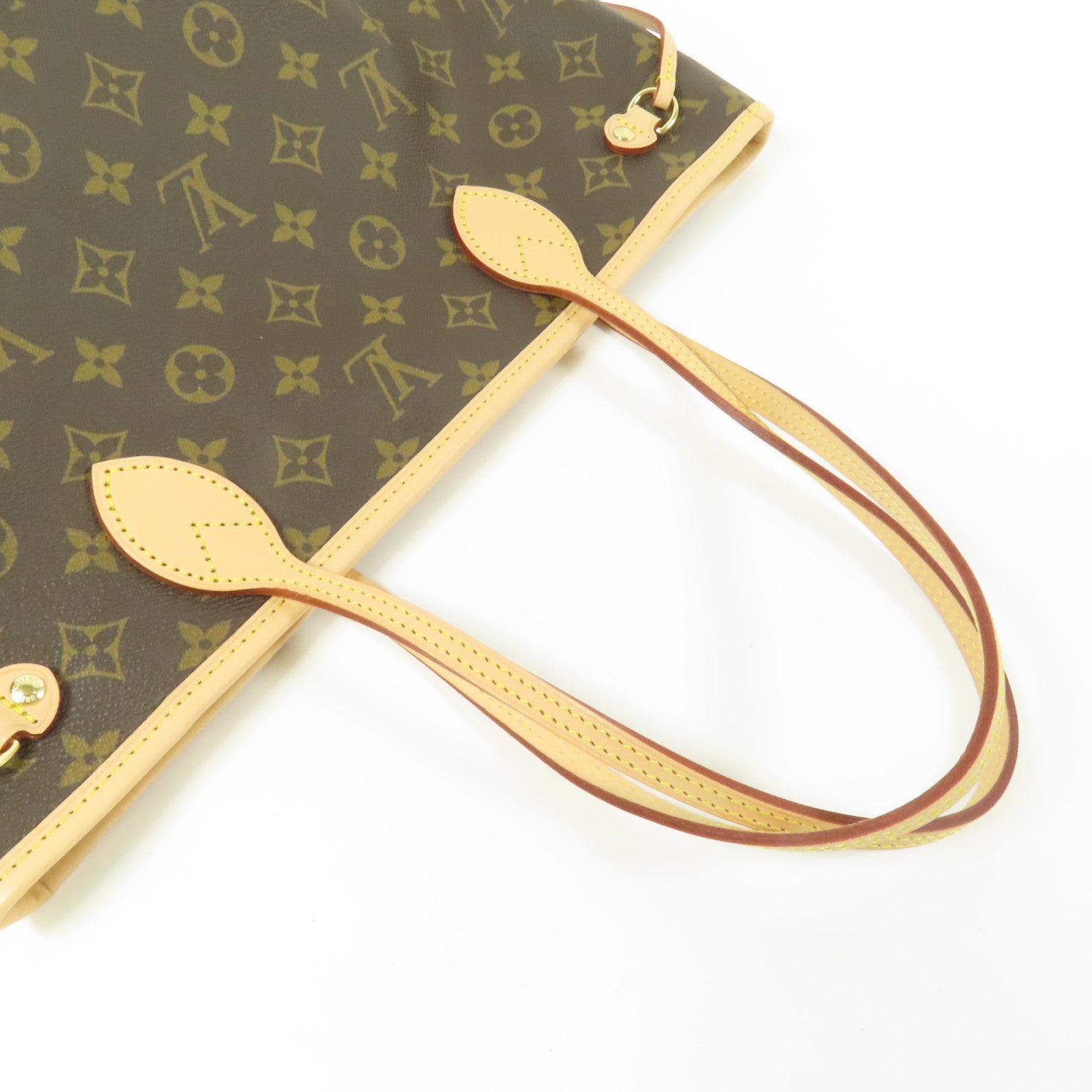 LOUIS VUITTON Monogram Neverfull PM金扣手挽袋棕色