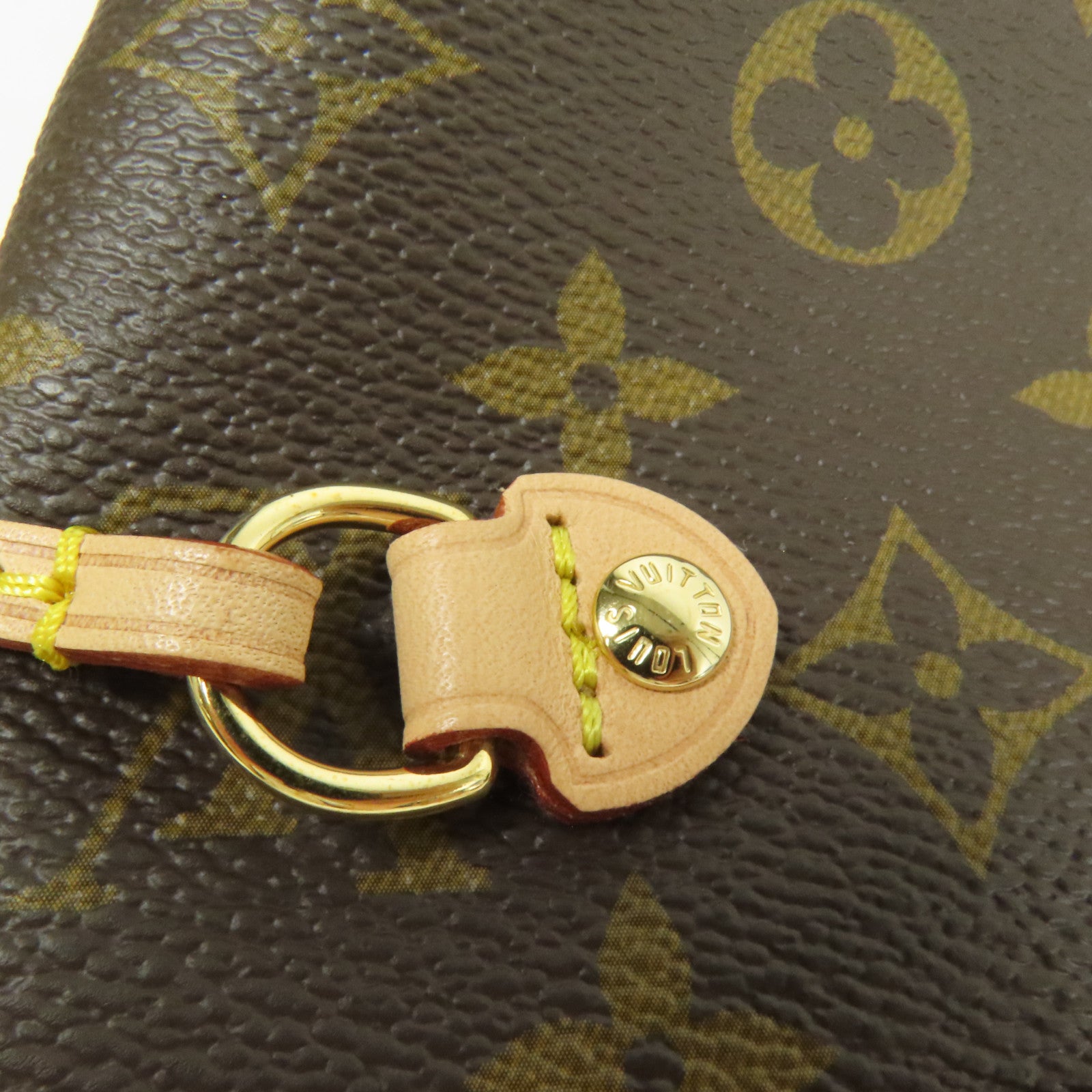 LOUIS VUITTON Monogram Neverfull PM金扣手挽袋棕色