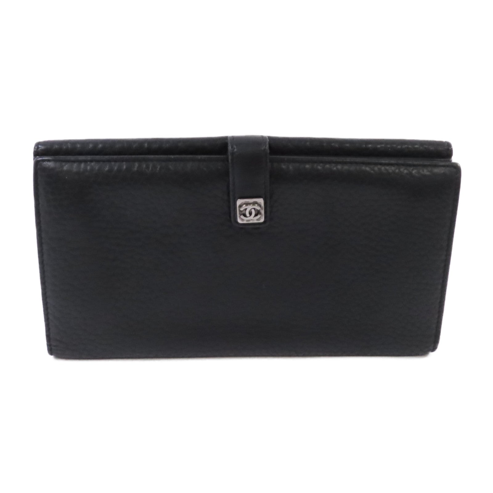 CHANEL Caviar皮革Long Wallet銀扣長錢包黑色