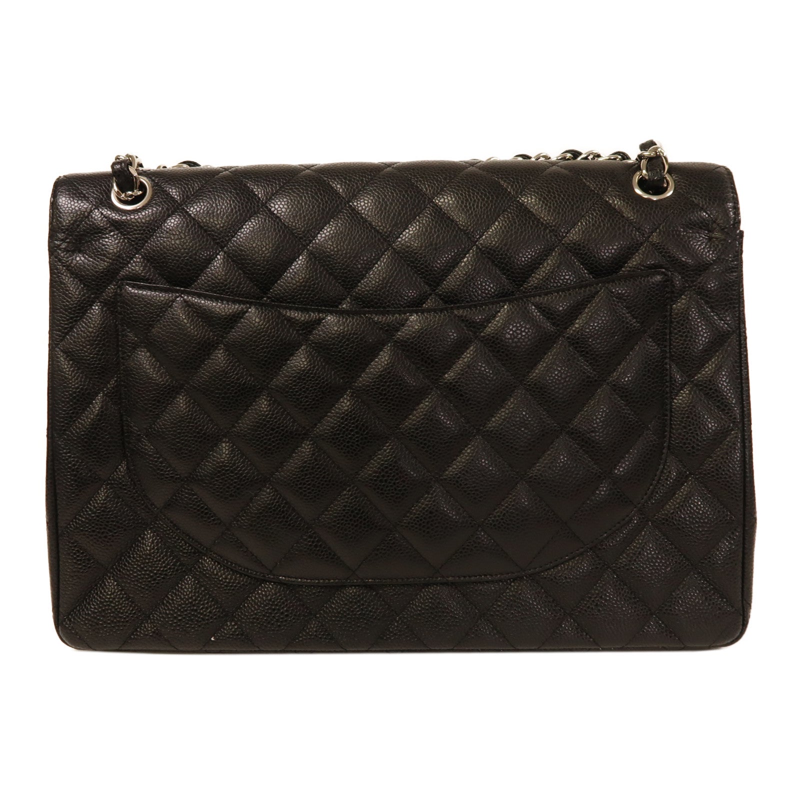 CHANEL 牛皮皮革Maxi Classic銀扣鏈帶肩背袋黑色