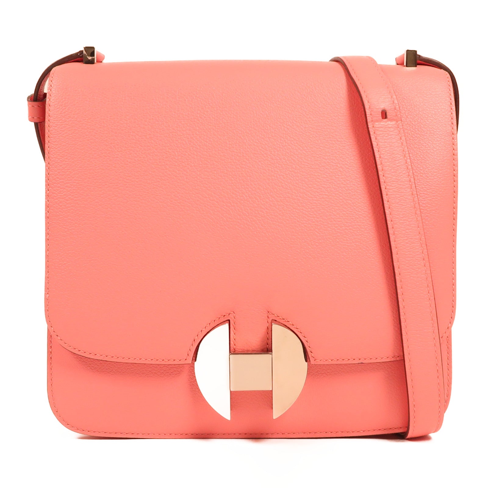 HERMES Evercolor皮革2002銀扣肩背袋8W Rose Azalee