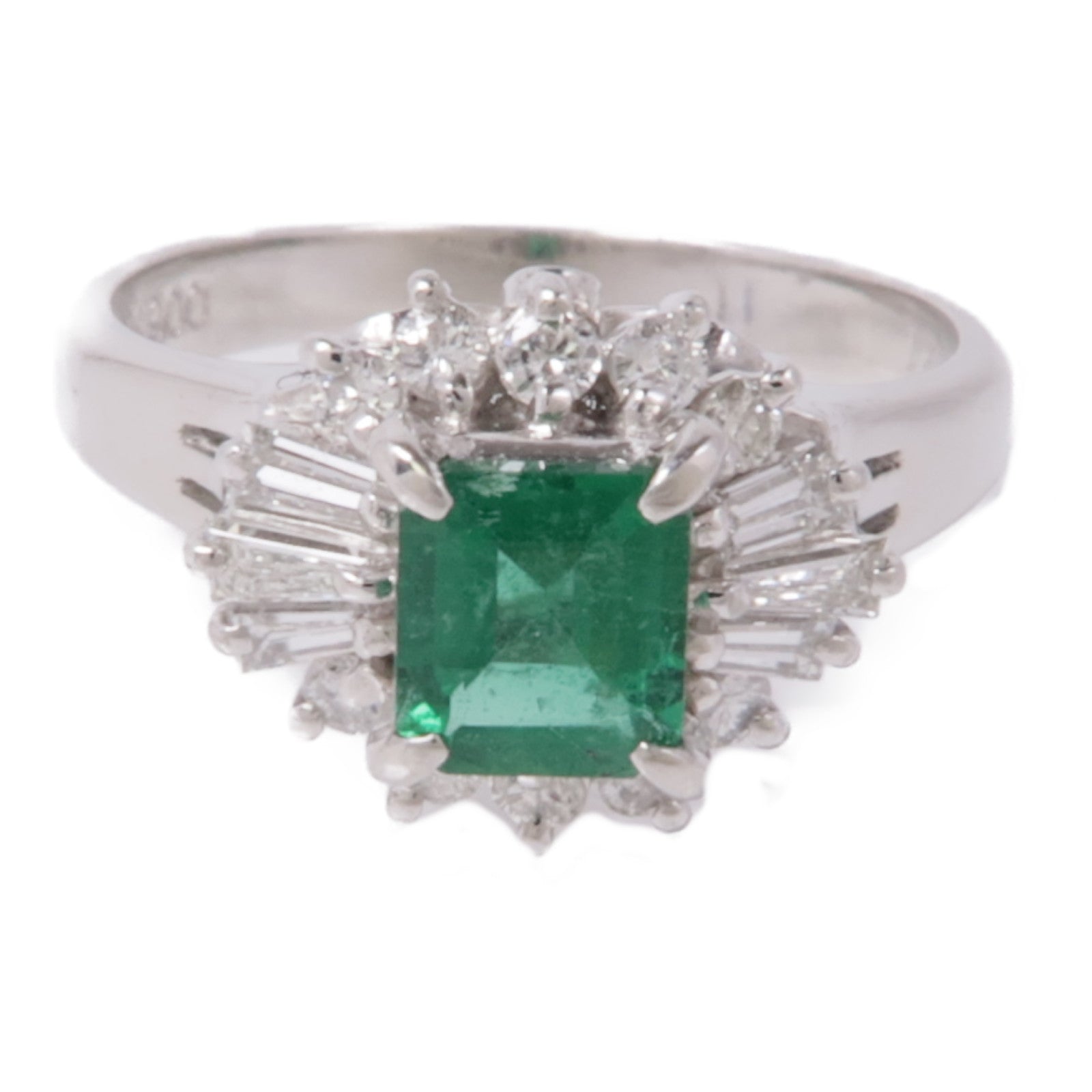 JEWELRY 【激減優惠】PT900鉑金Emerald/Diamond Ring綠寶石/鑽石戒指US#4
