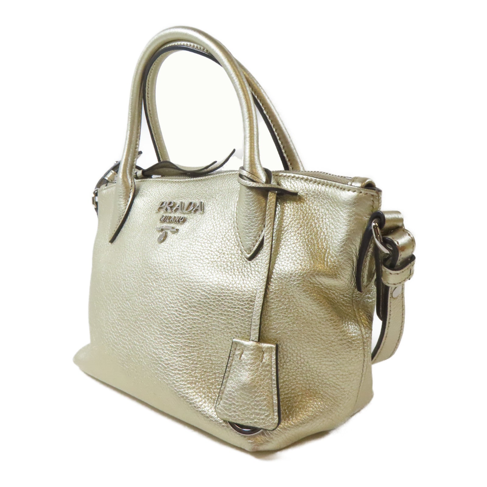 PRADA 牛皮皮革2 Way Shoulder Bag銀扣手挽肩背兩用袋金色