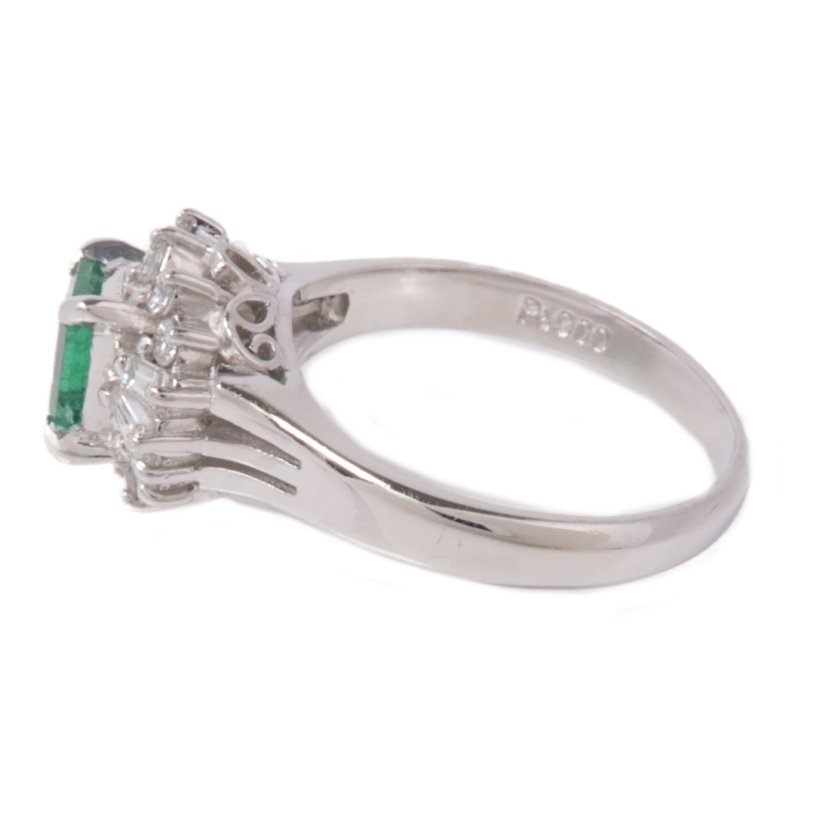 JEWELRY 【激減優惠】PT900鉑金Emerald/Diamond Ring綠寶石/鑽石戒指US#4