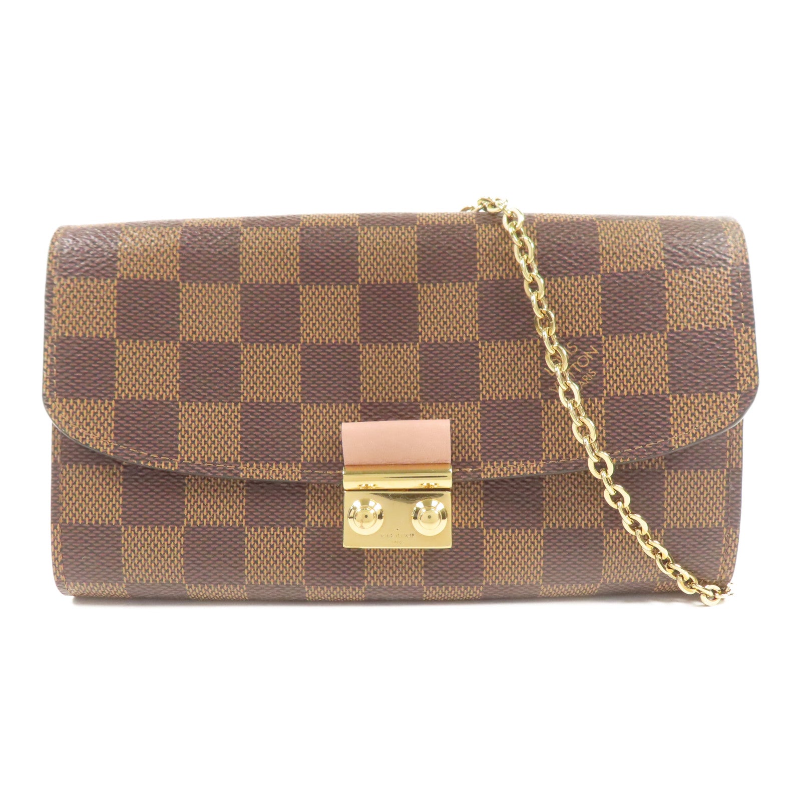 LOUIS VUITTON Damier Ebene Croisette Chain Wallet金扣鏈帶肩背袋