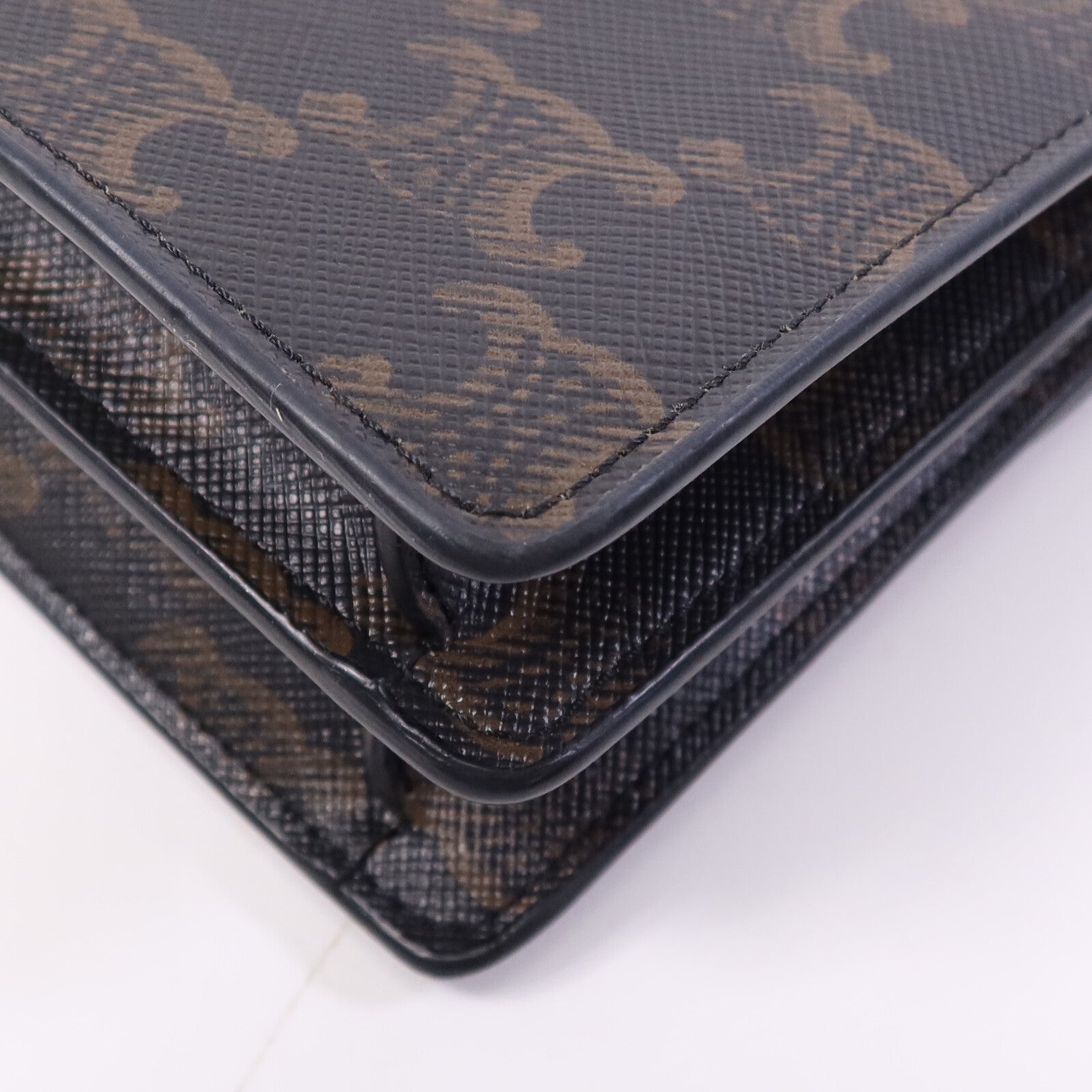 CELINE 塗層帆布Triomphe Wallet On Strap金扣肩背袋