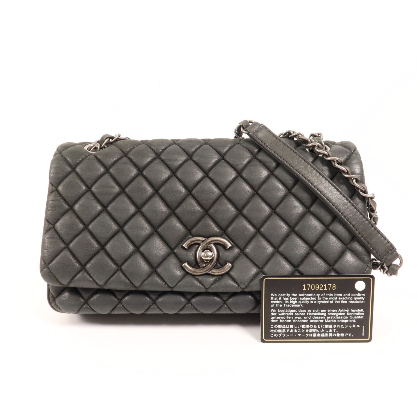 CHANEL 牛皮皮革Shoulder Bag銀扣鏈帶肩背袋