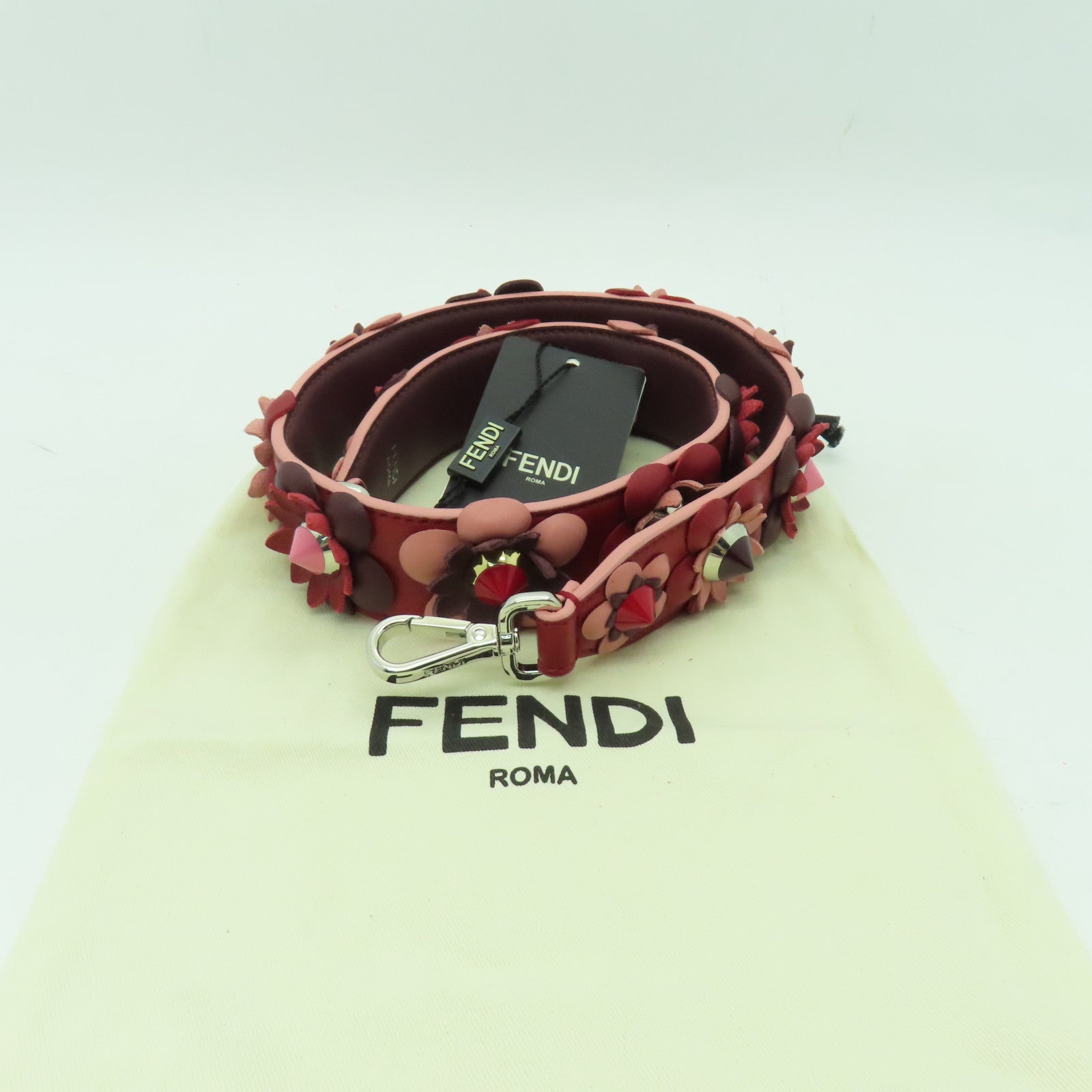 FENDI 【清倉大減價】牛皮皮革Strap銀扣肩帶紅色/粉紅色