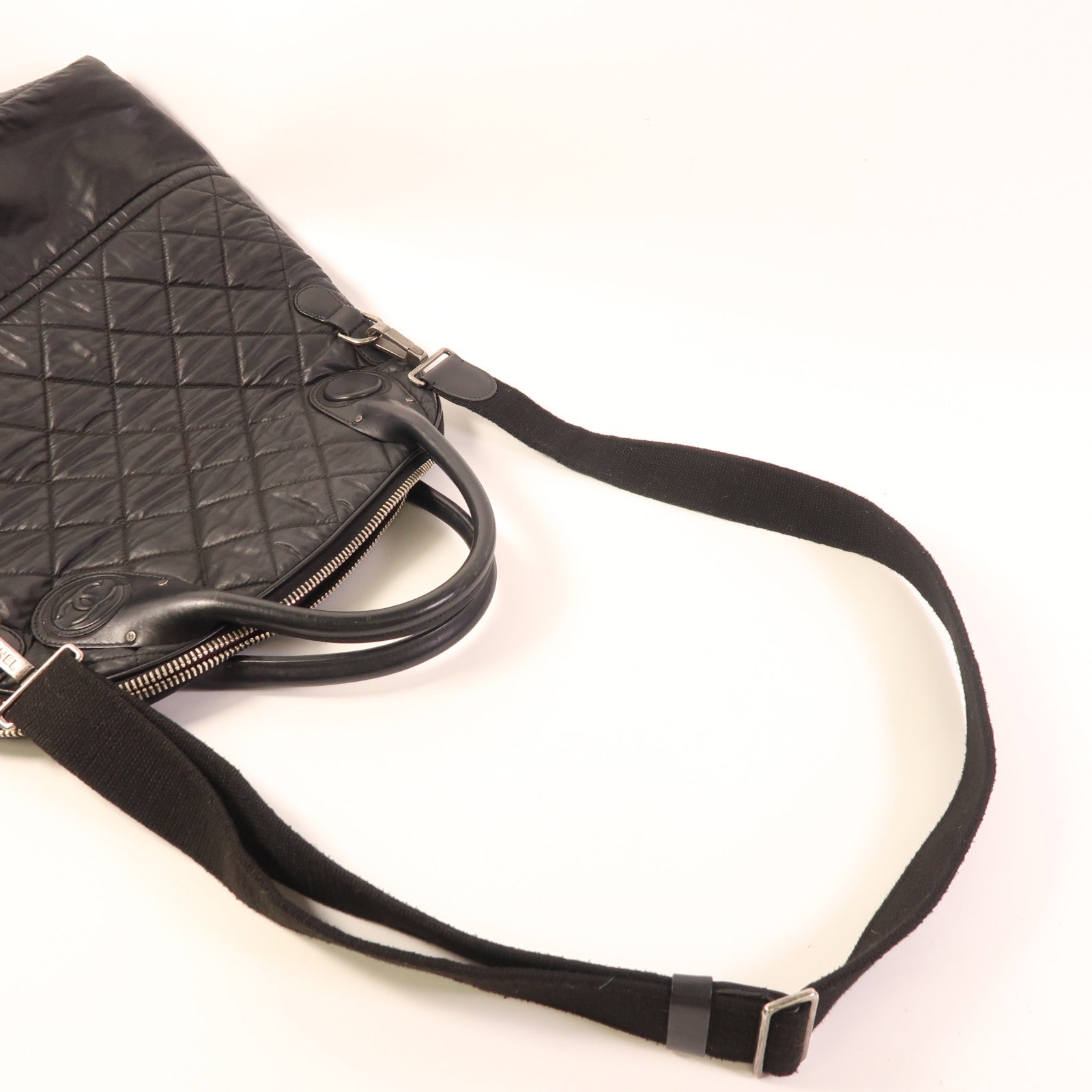 CHANEL 尼龍2 Way Bag銀扣手挽肩背兩用袋