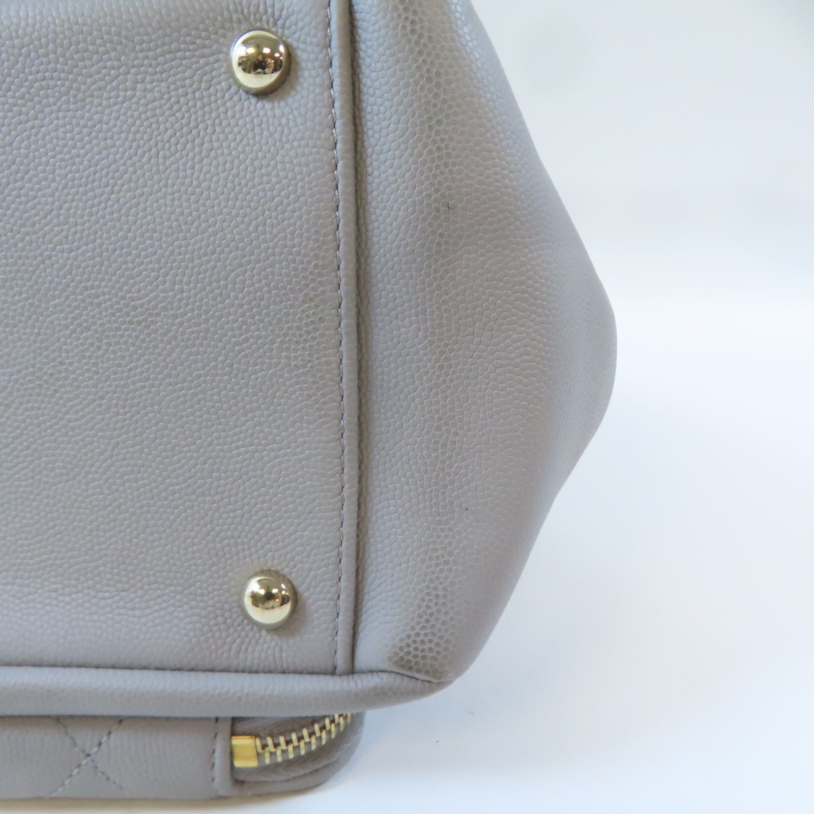 CHANEL 菱格牛皮皮革2 Way Shoulder金扣鏈帶手挽肩背兩用袋灰色