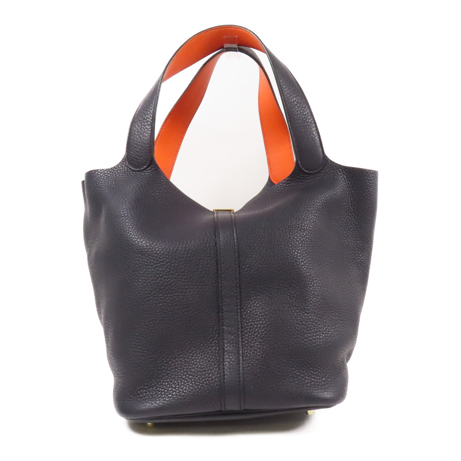 HERMES Clemence皮革Picotin GM金扣手挽袋Bleu Indigo/Orange