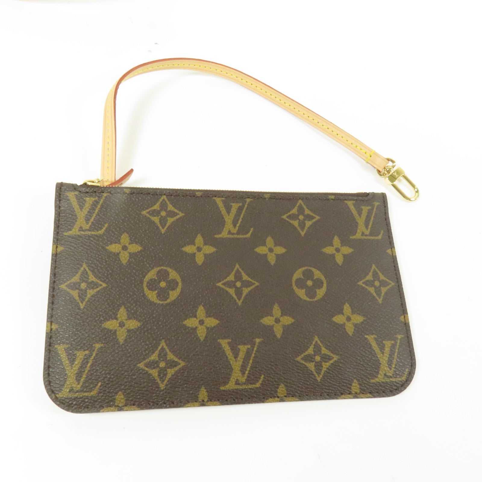 LOUIS VUITTON Monogram Neverfull PM金扣手挽袋棕色