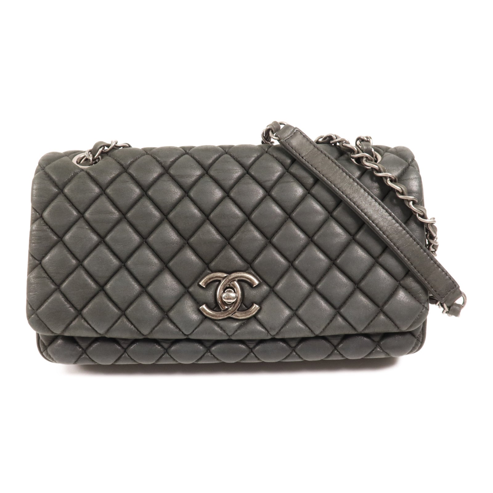 CHANEL 牛皮皮革Shoulder Bag銀扣鏈帶肩背袋