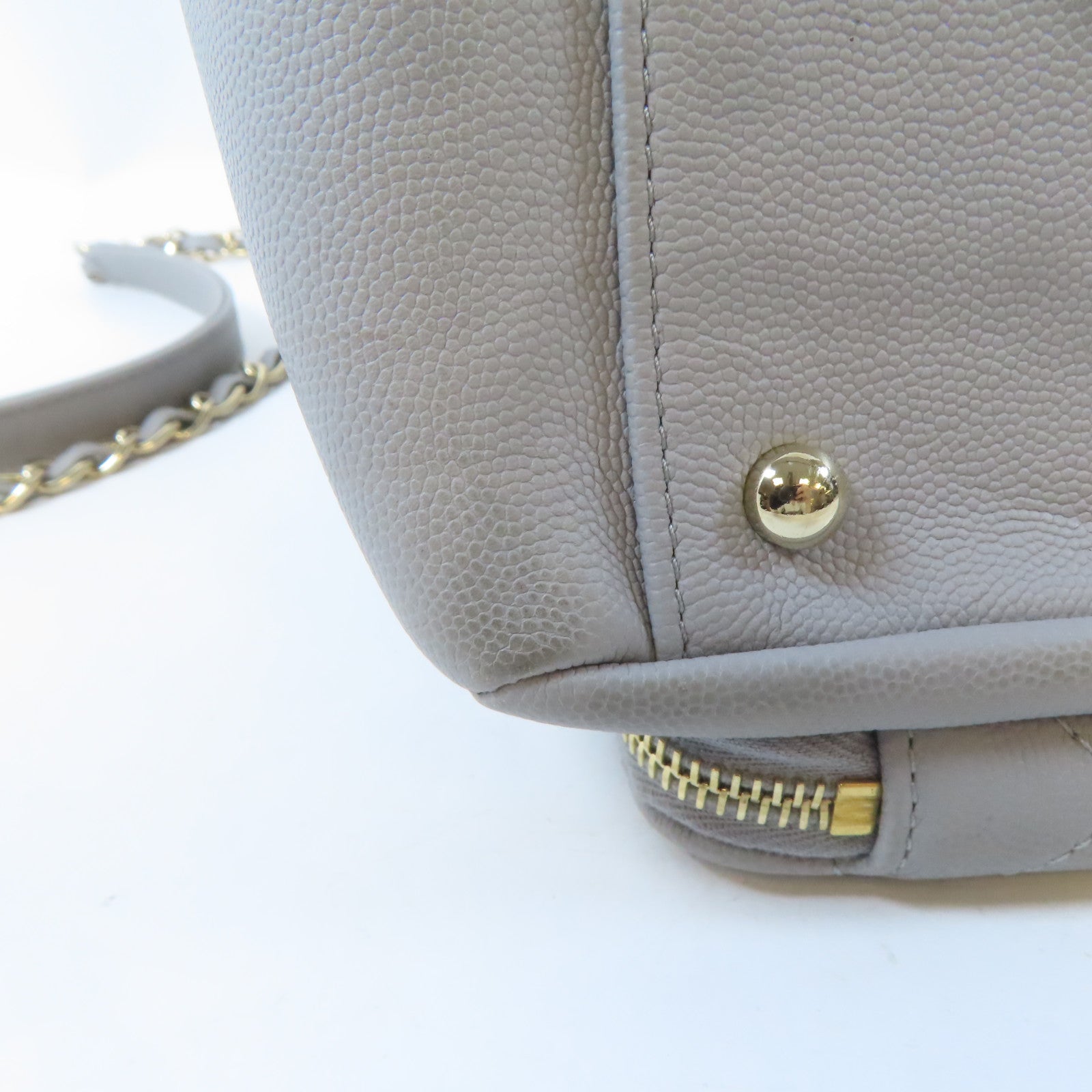 CHANEL 菱格牛皮皮革2 Way Shoulder金扣鏈帶手挽肩背兩用袋灰色