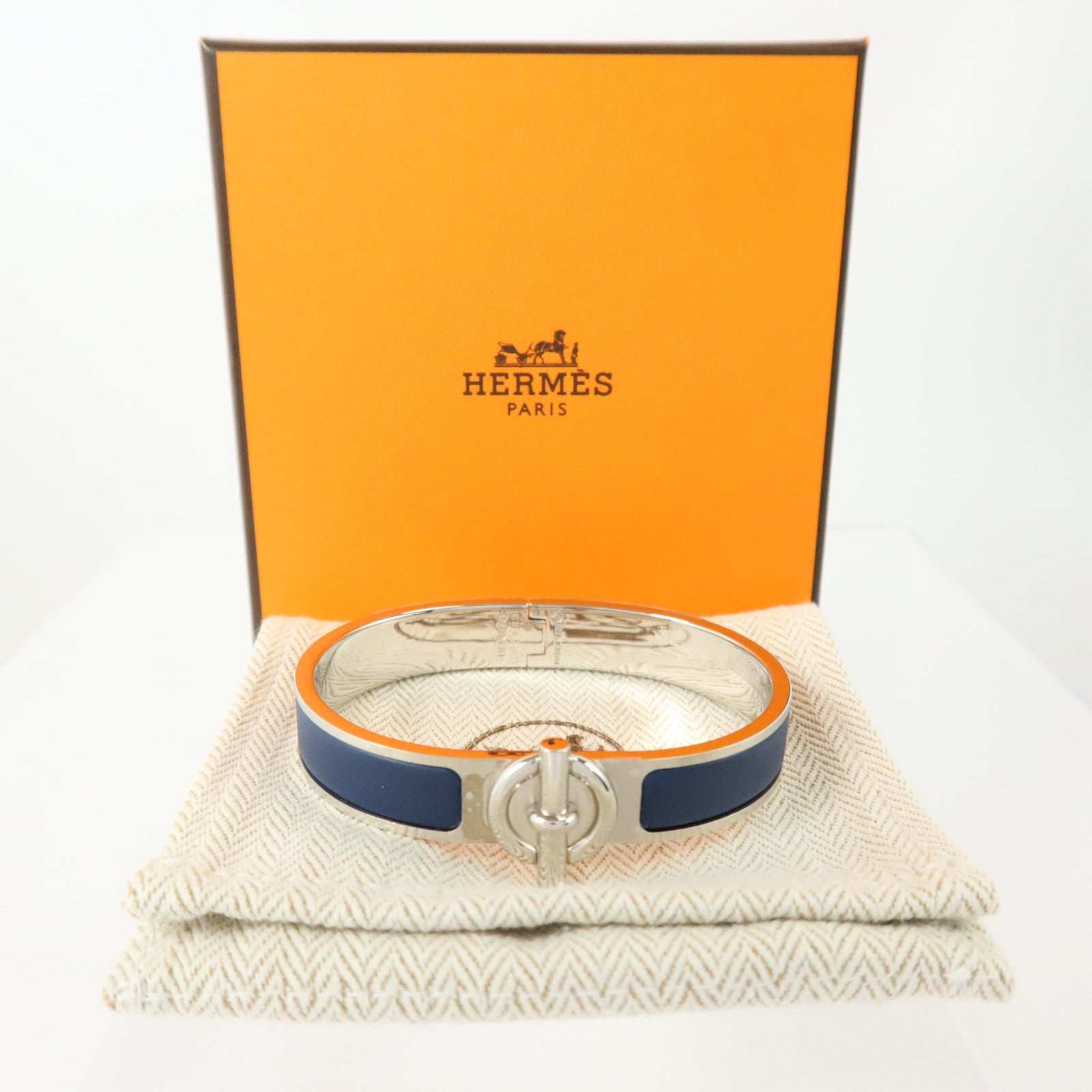 HERMES 金屬/琺瑯Clic Glenan Bracelet銀扣手鏈