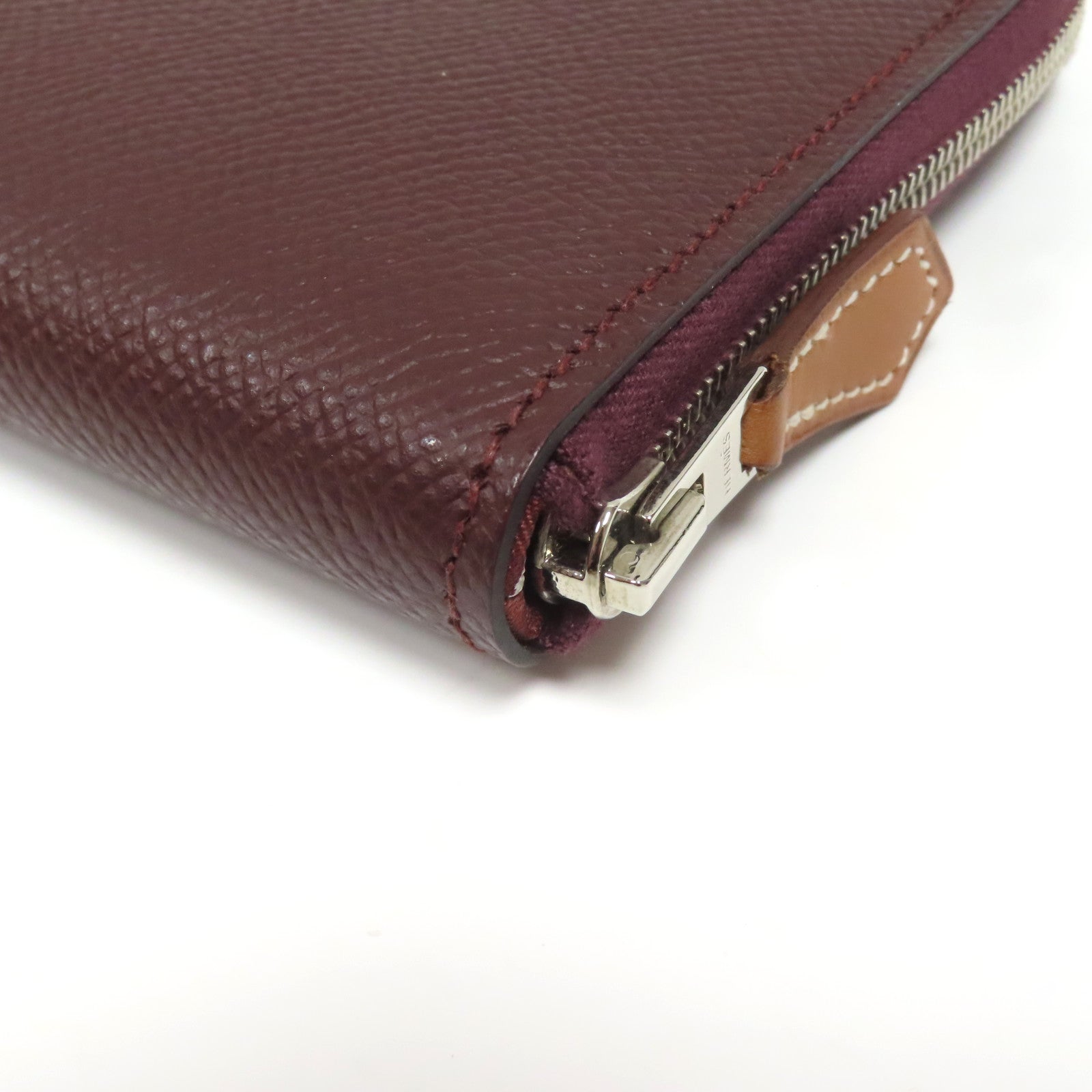 HERMES 【激減優惠】牛皮皮革Long Wallet銀扣長錢包酒紅色