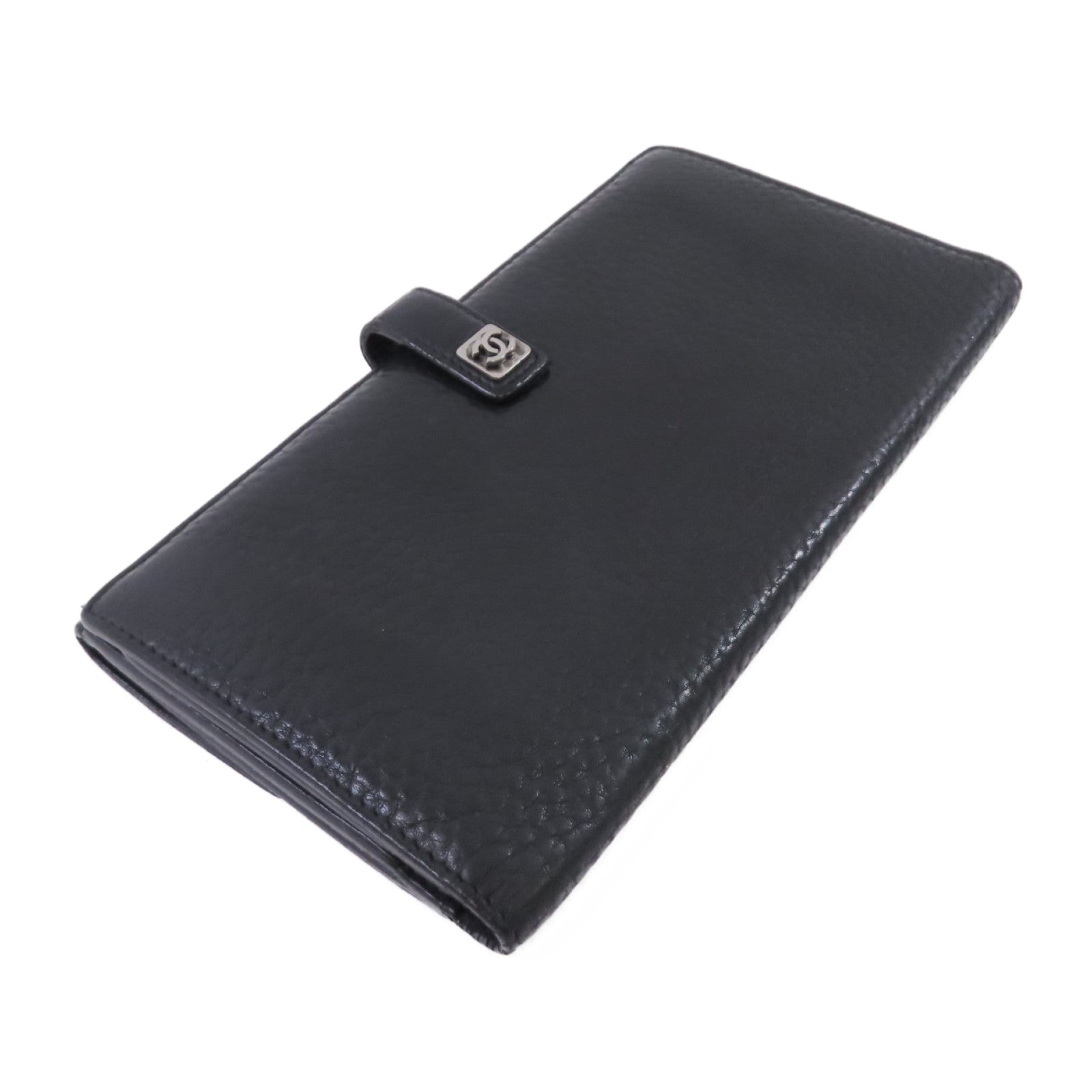 CHANEL Caviar皮革Long Wallet銀扣長錢包黑色
