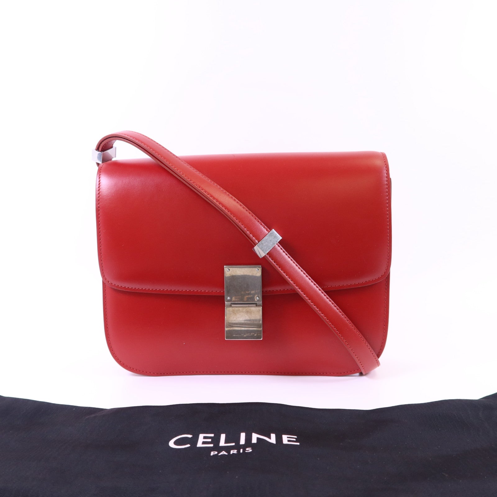 CELINE 牛皮皮革Classic Box銀扣肩背袋