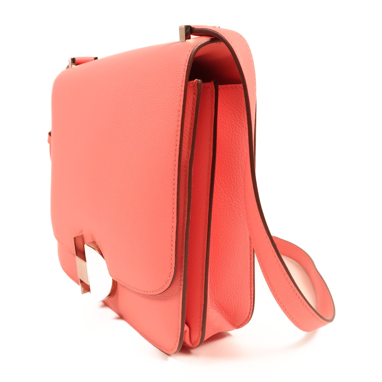 HERMES Evercolor皮革2002銀扣肩背袋8W Rose Azalee